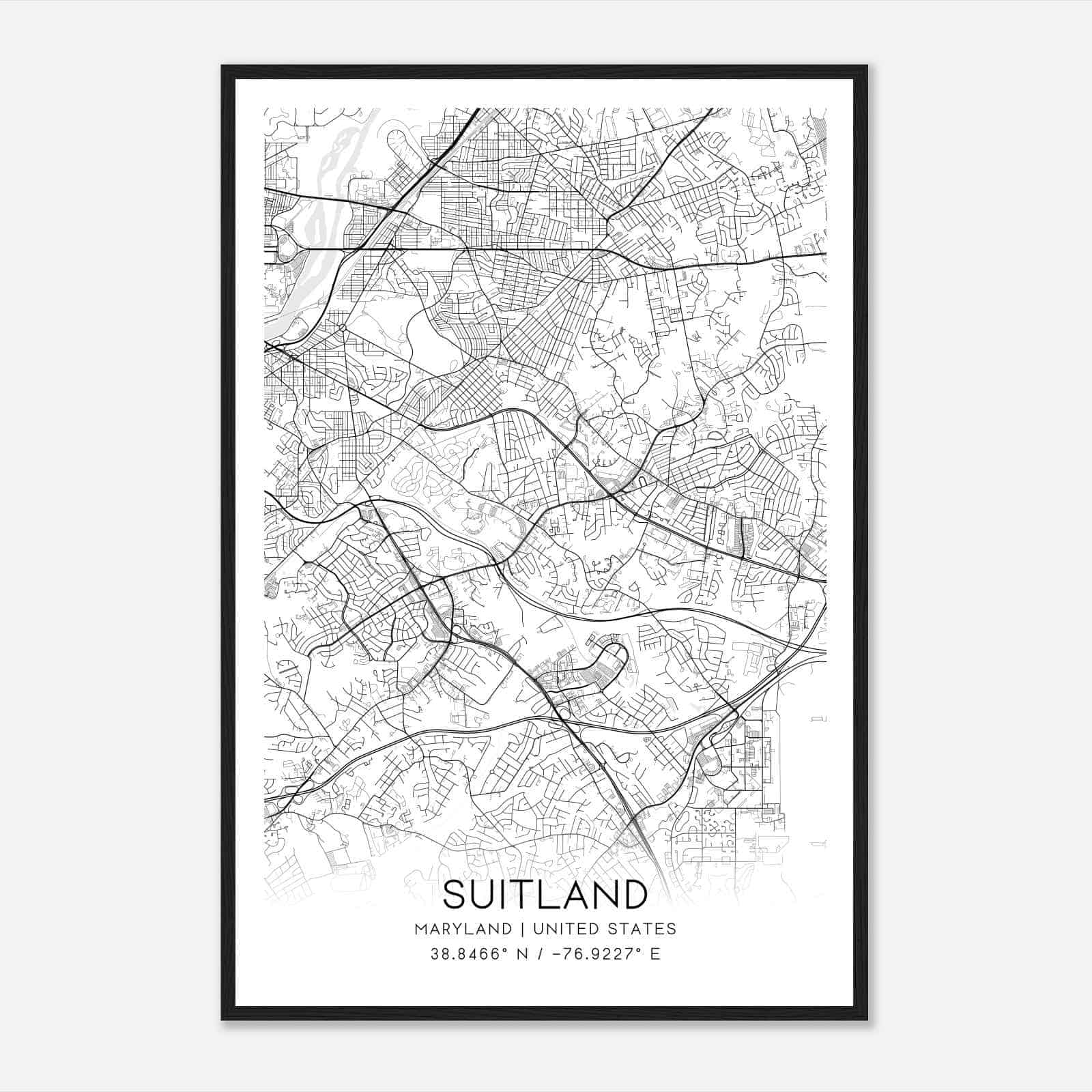 Suitland Maryland Map Poster, Modern Home Decor Wall Art Print