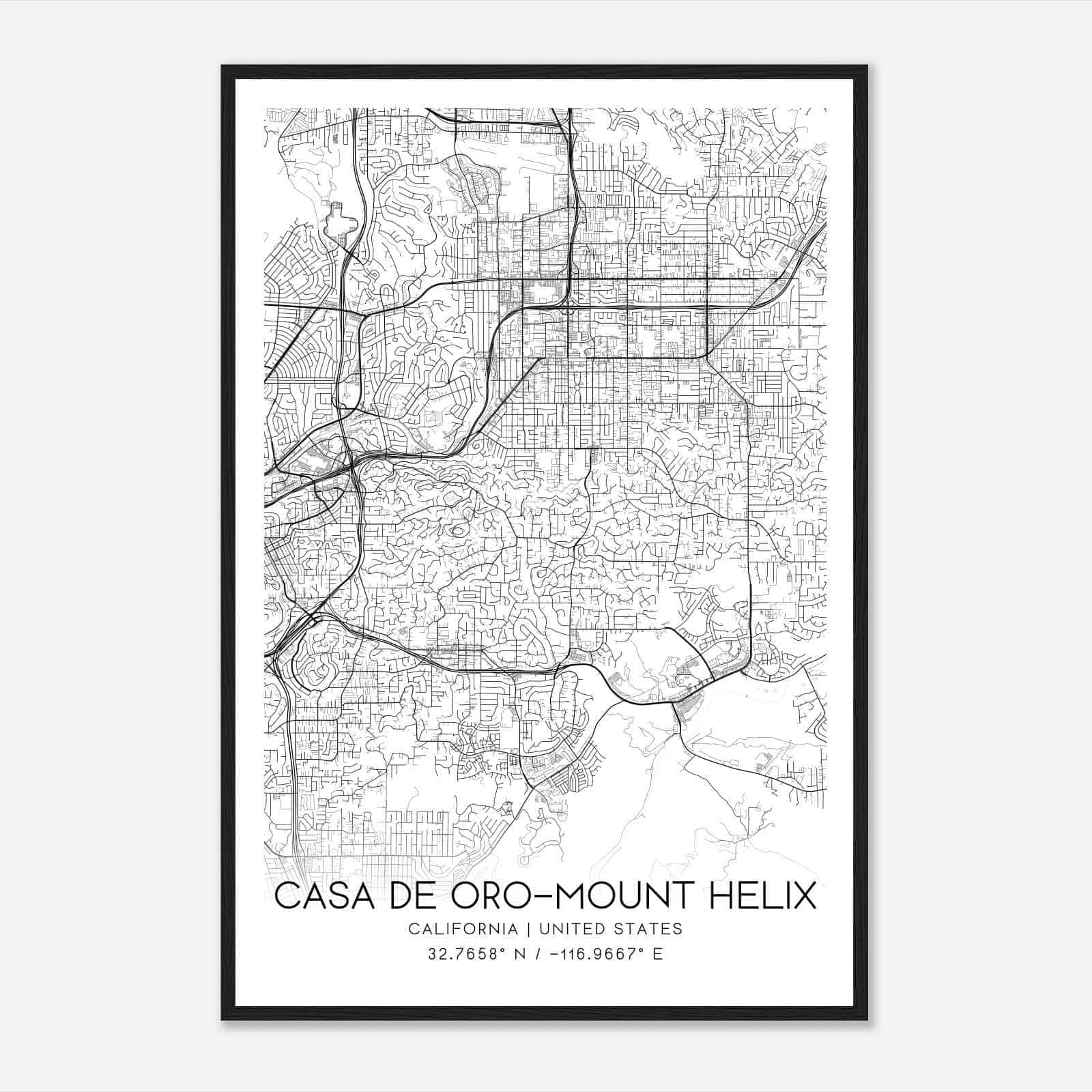 Casa de Oro-Mount Helix California Map Poster, Modern Home Decor Wall Art Print