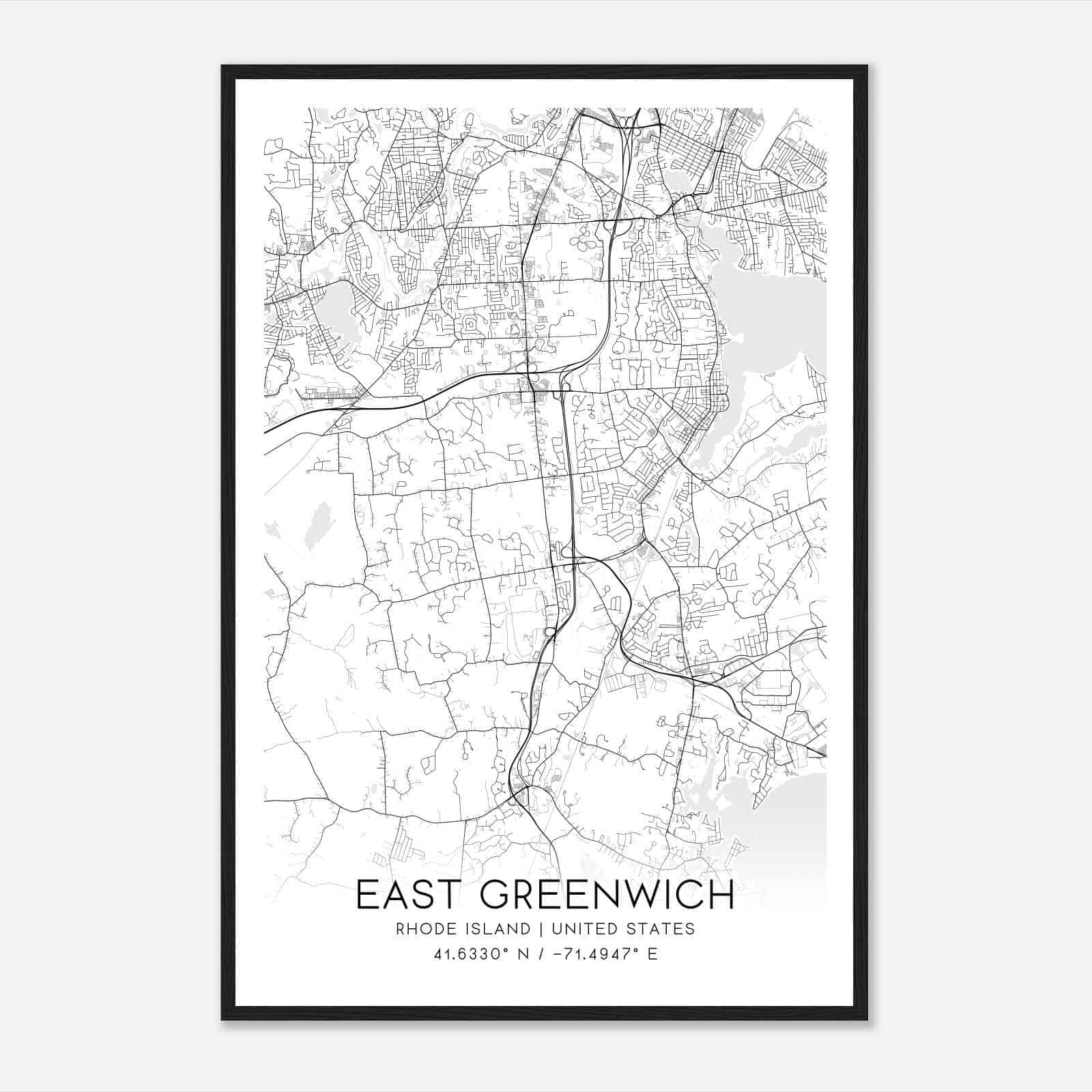 East Greenwich Rhode Island Map Poster, Modern Home Decor Wall Art Print
