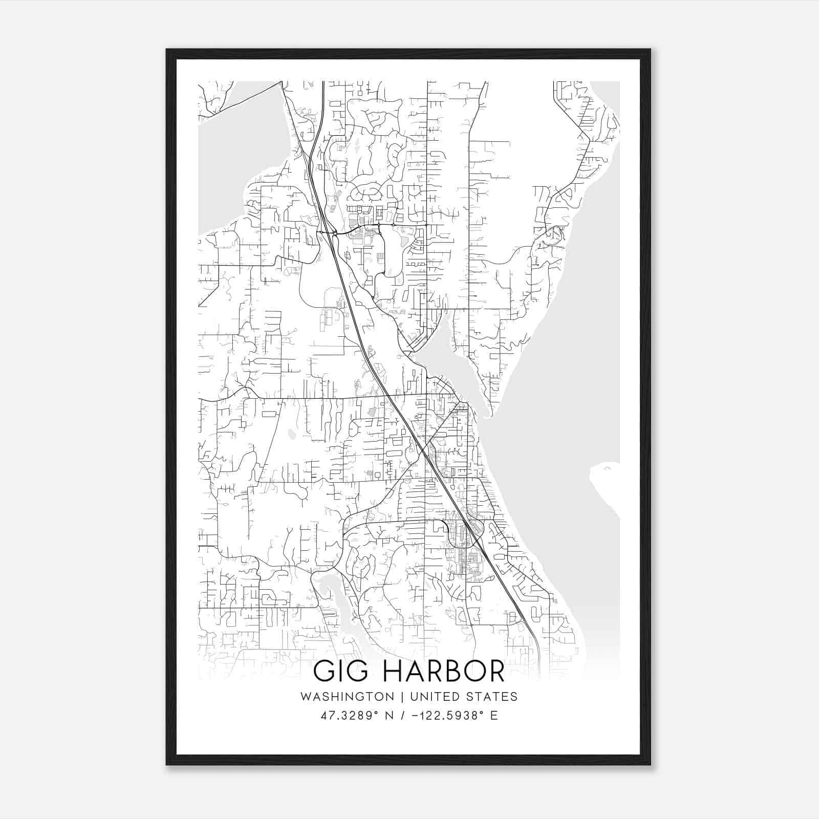 Gig Harbor Washington Map Poster, Modern Home Decor Wall Art Print