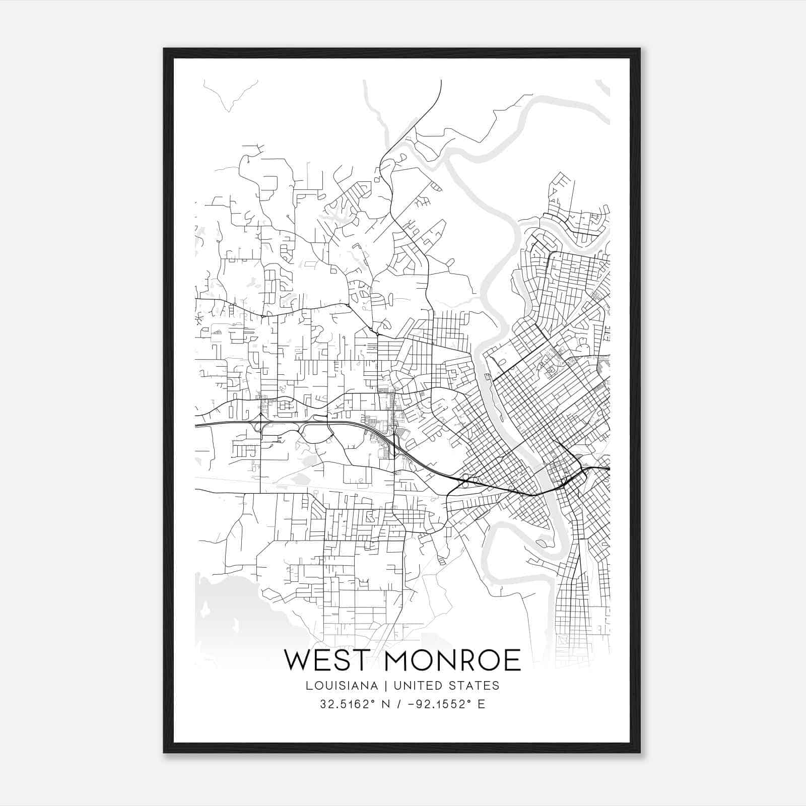 West Monroe Louisiana Map Poster, Modern Home Decor Wall Art Print