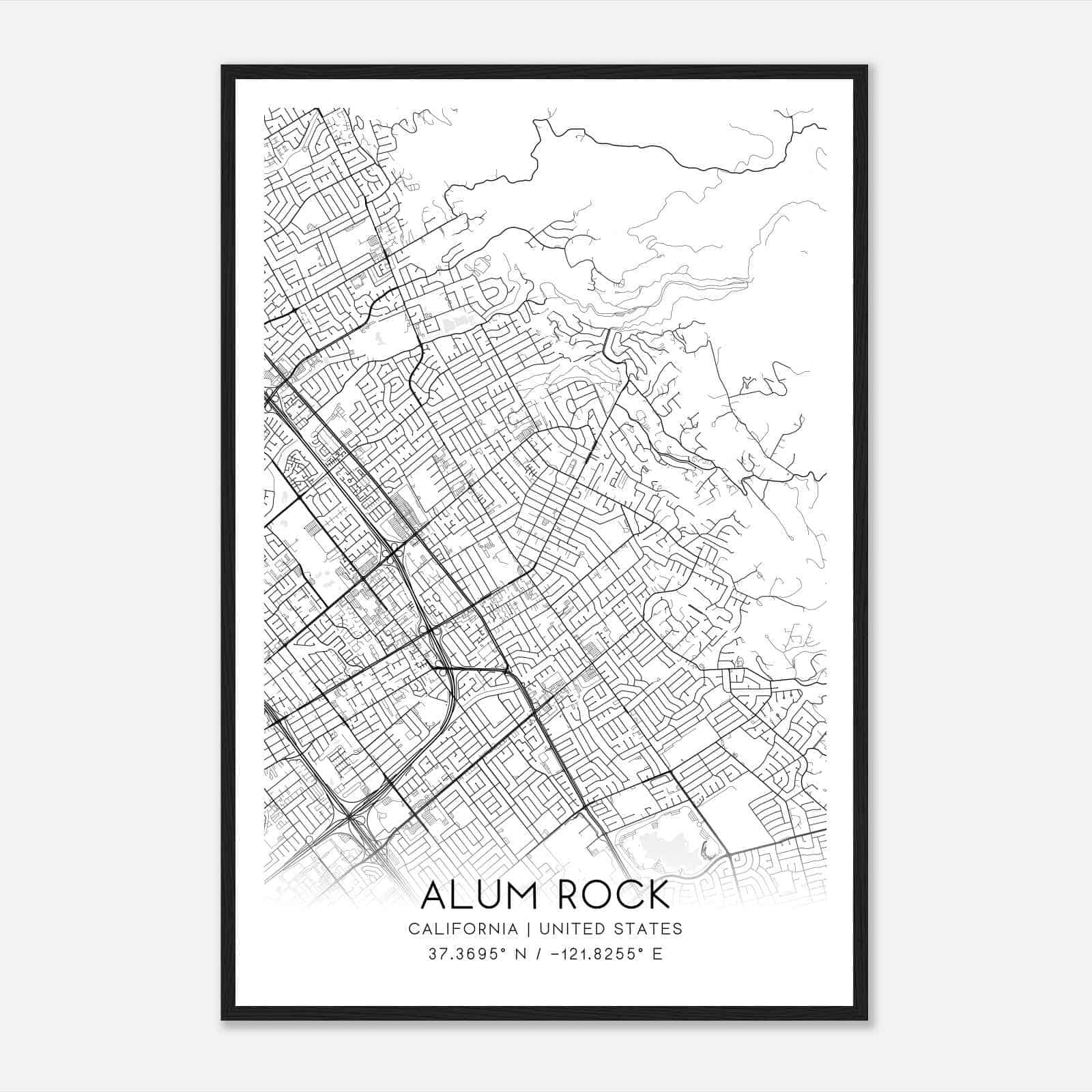 Alum Rock California Map Poster, Modern Home Decor Wall Art Print
