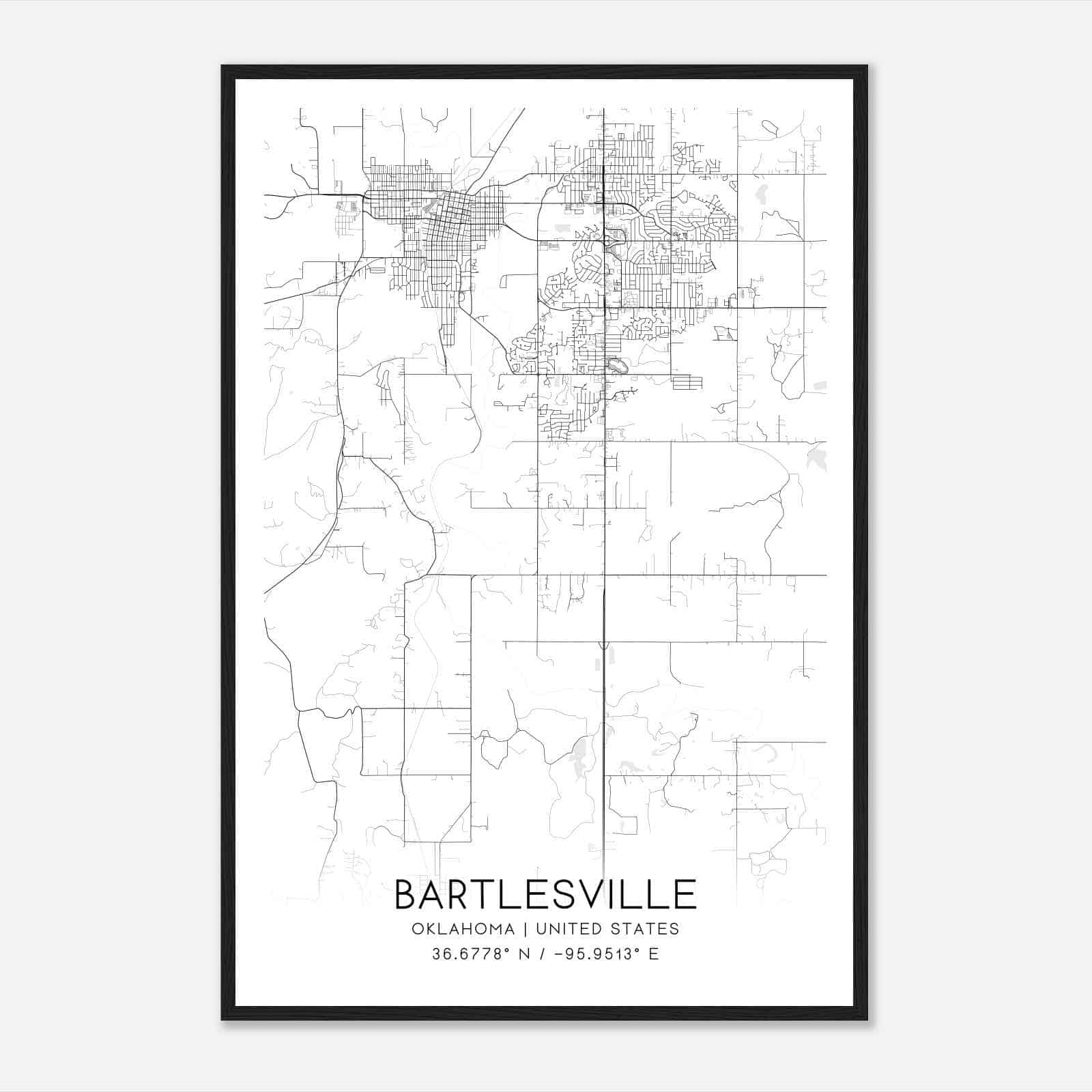Bartlesville Oklahoma Map Poster, Modern Home Decor Wall Art Print