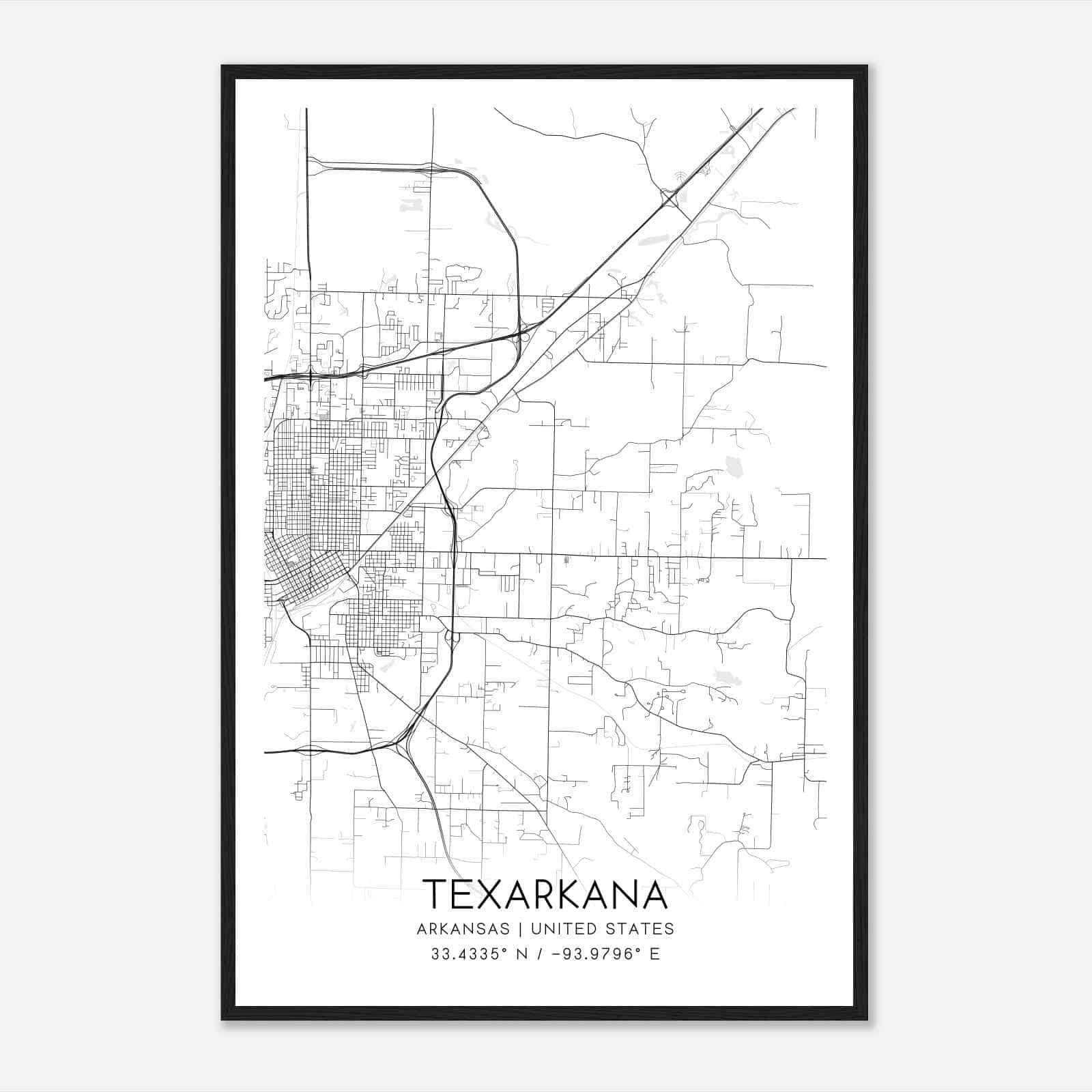Texarkana Arkansas Map Poster, Modern Home Decor Wall Art Print