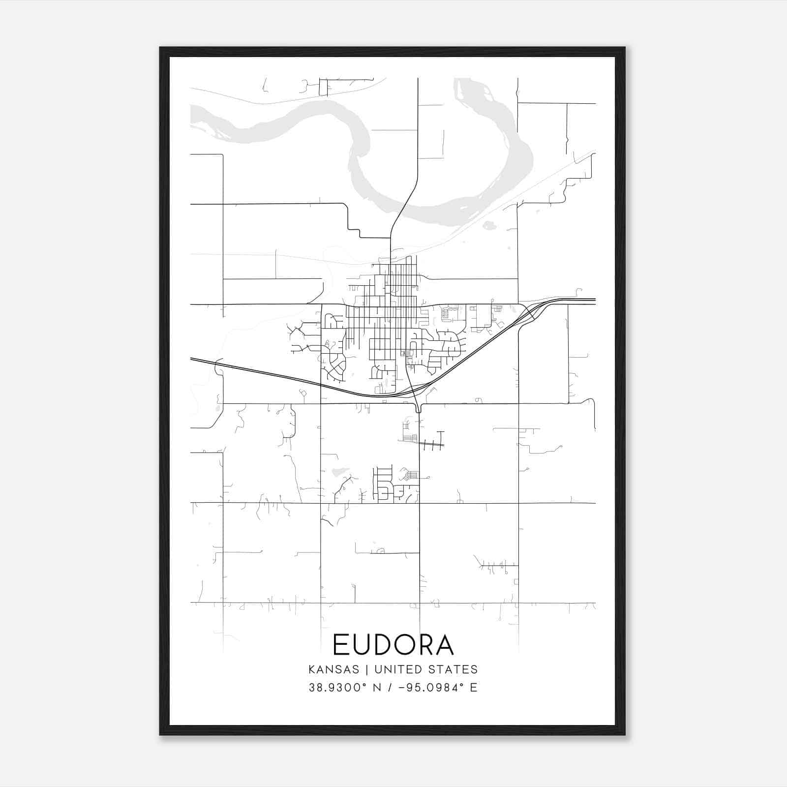Eudora Kansas Map Poster, Modern Home Decor Wall Art Print