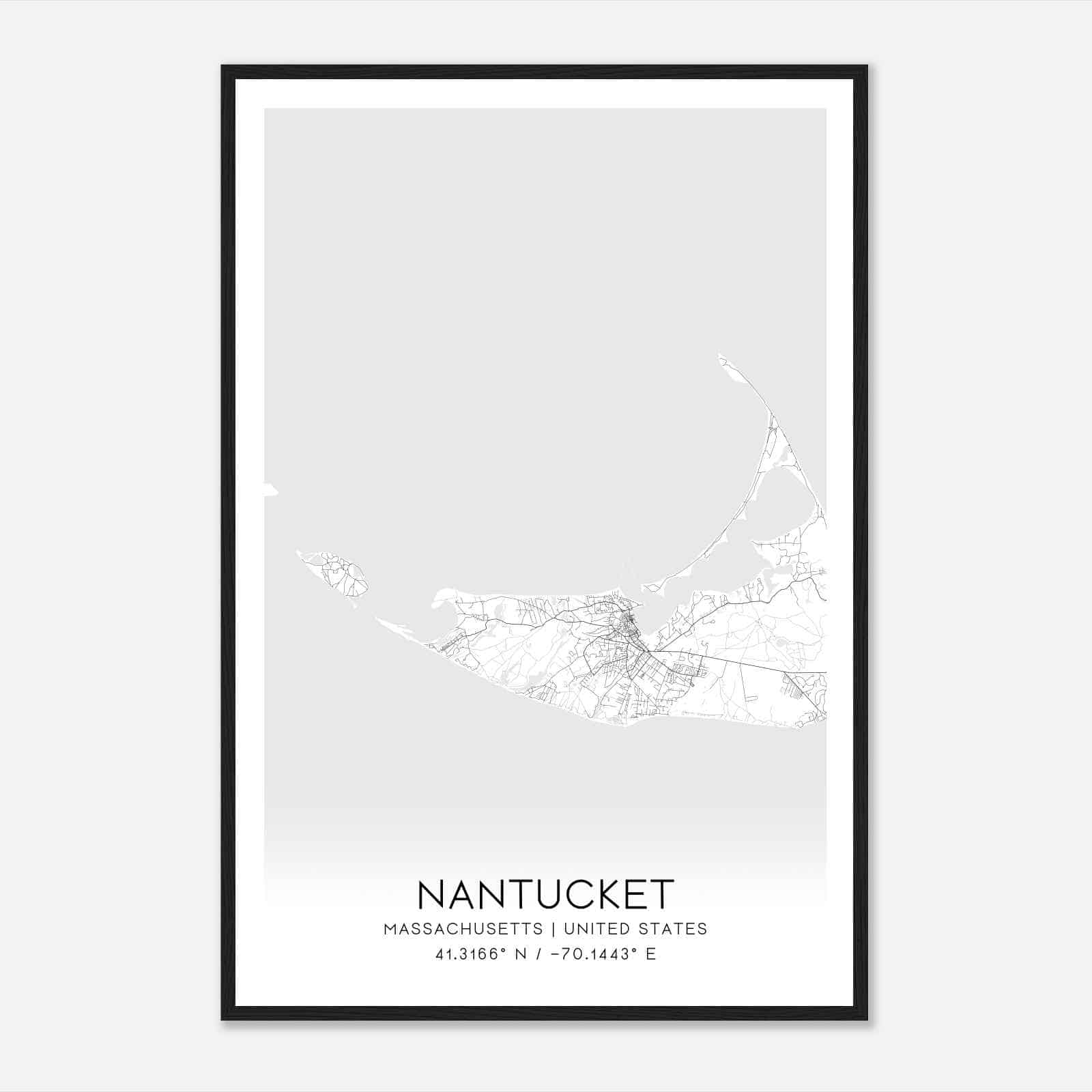 Nantucket Massachusetts Map Poster, Modern Home Decor Wall Art Print
