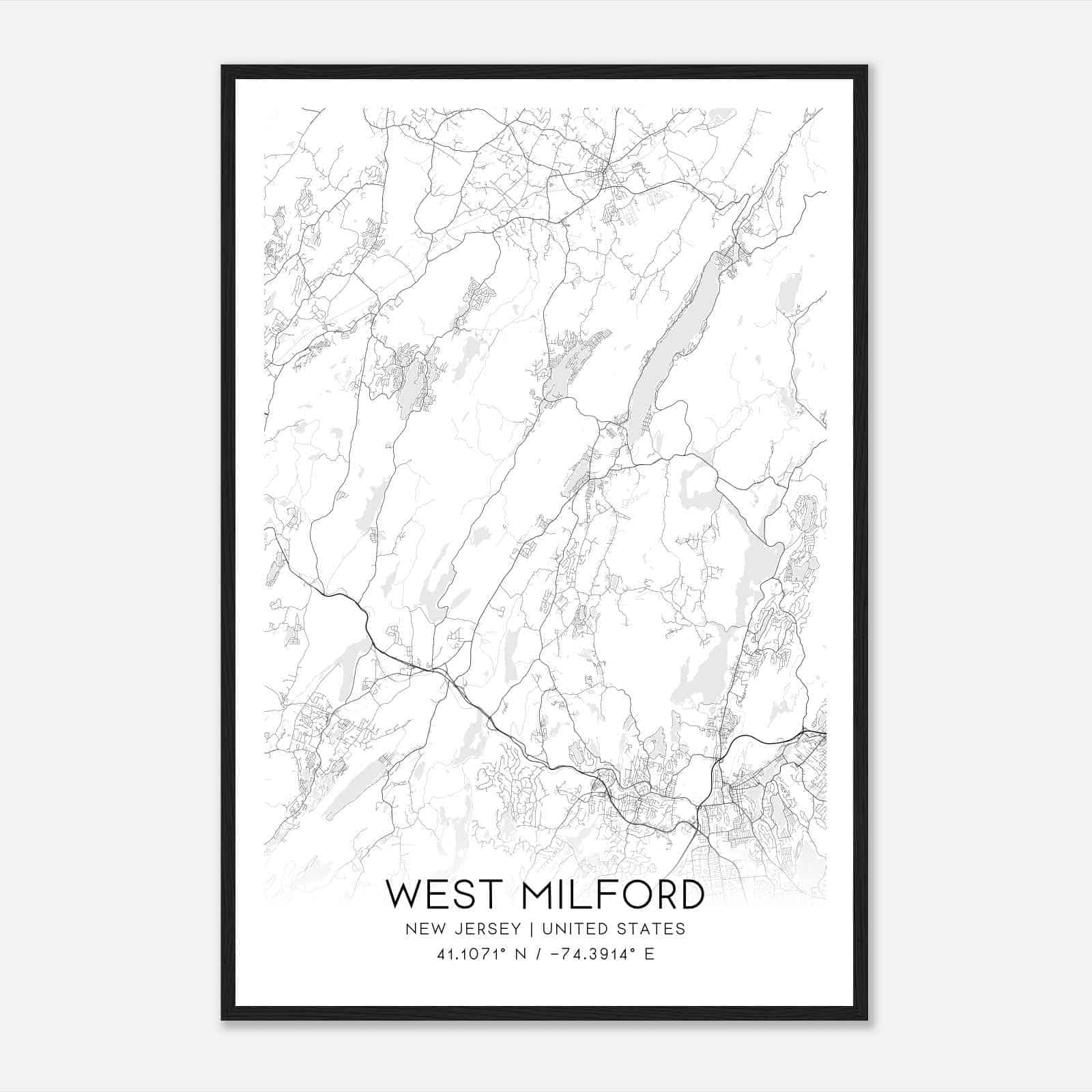West Milford New Jersey Map Poster, Modern Home Decor Wall Art Print