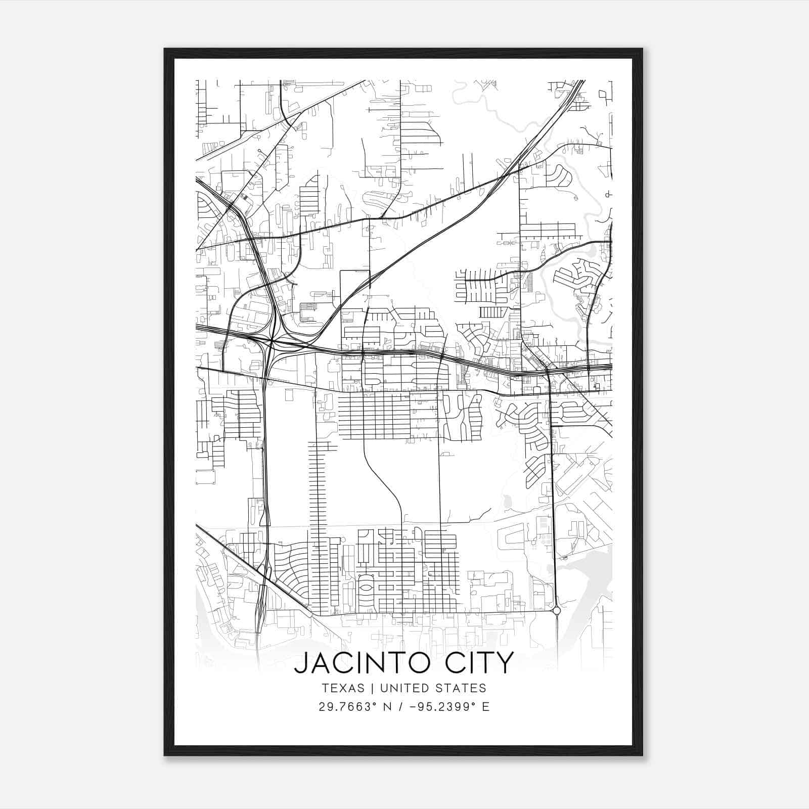 Jacinto City Texas Map Poster, Modern Home Decor Wall Art Print