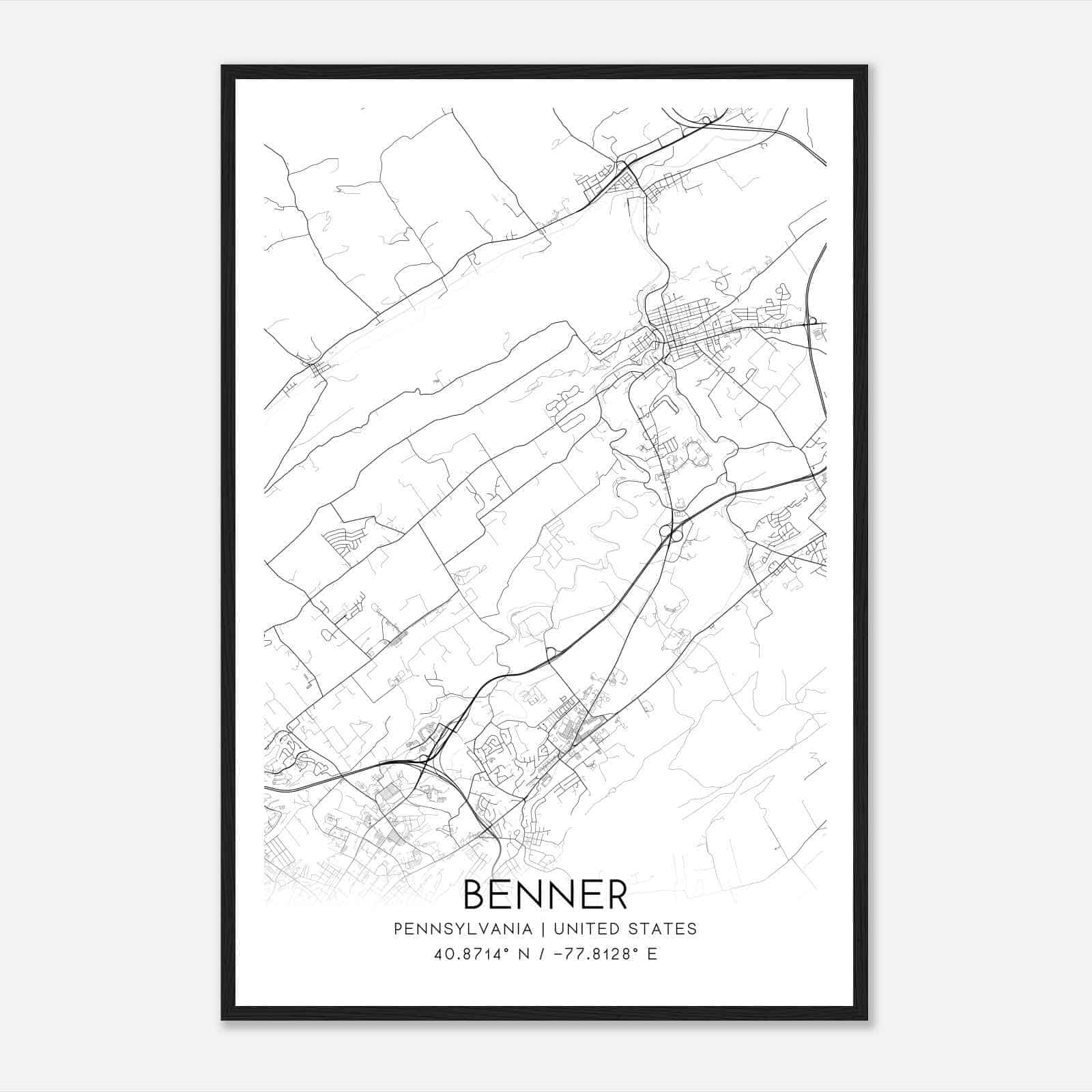 Benner Pennsylvania Map Poster, Modern Home Decor Wall Art Print