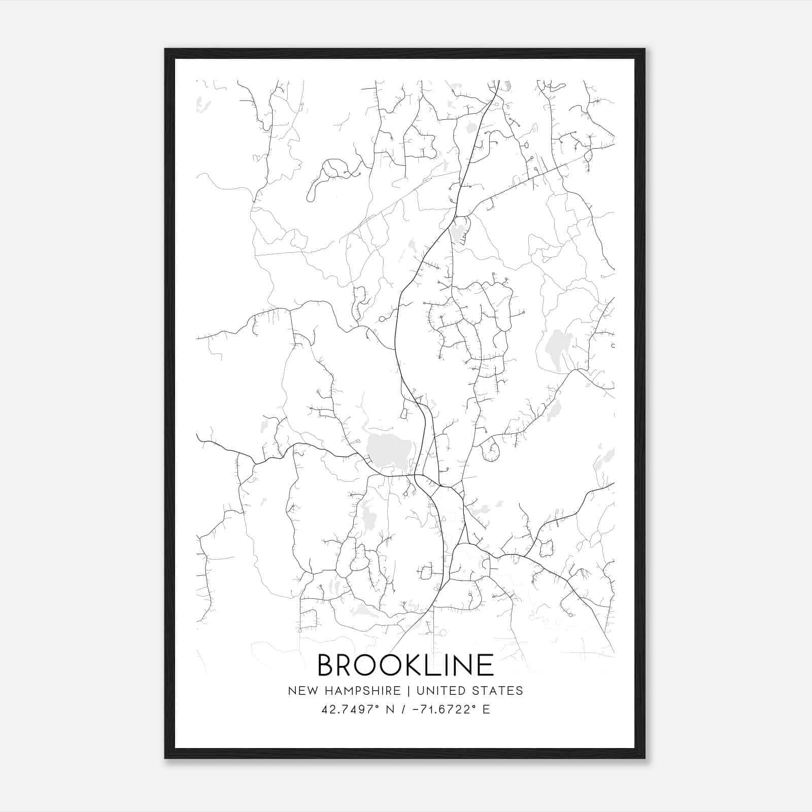 Brookline New Hampshire Map Poster, Modern Home Decor Wall Art Print