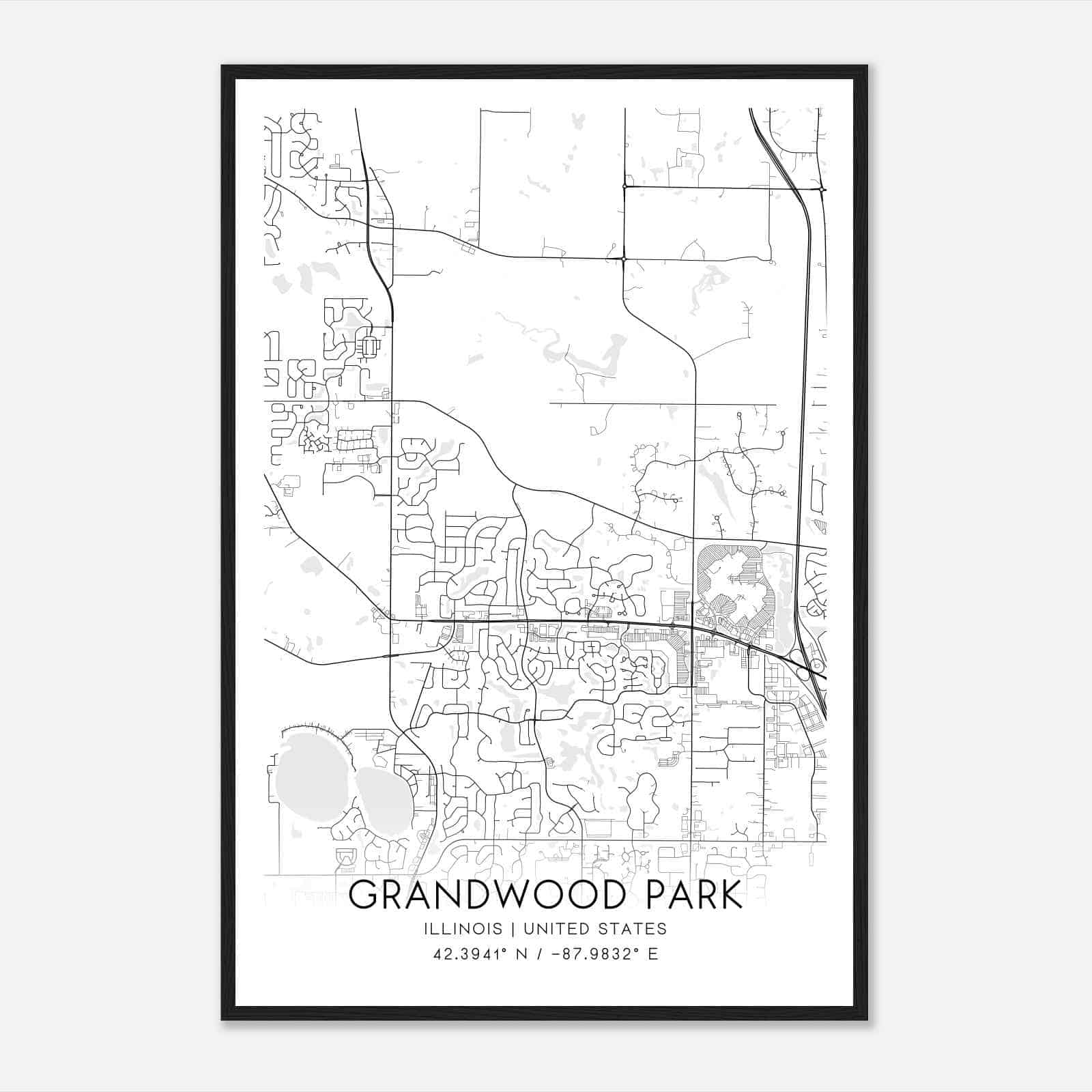 Grandwood Park Illinois Map Poster, Modern Home Decor Wall Art Print