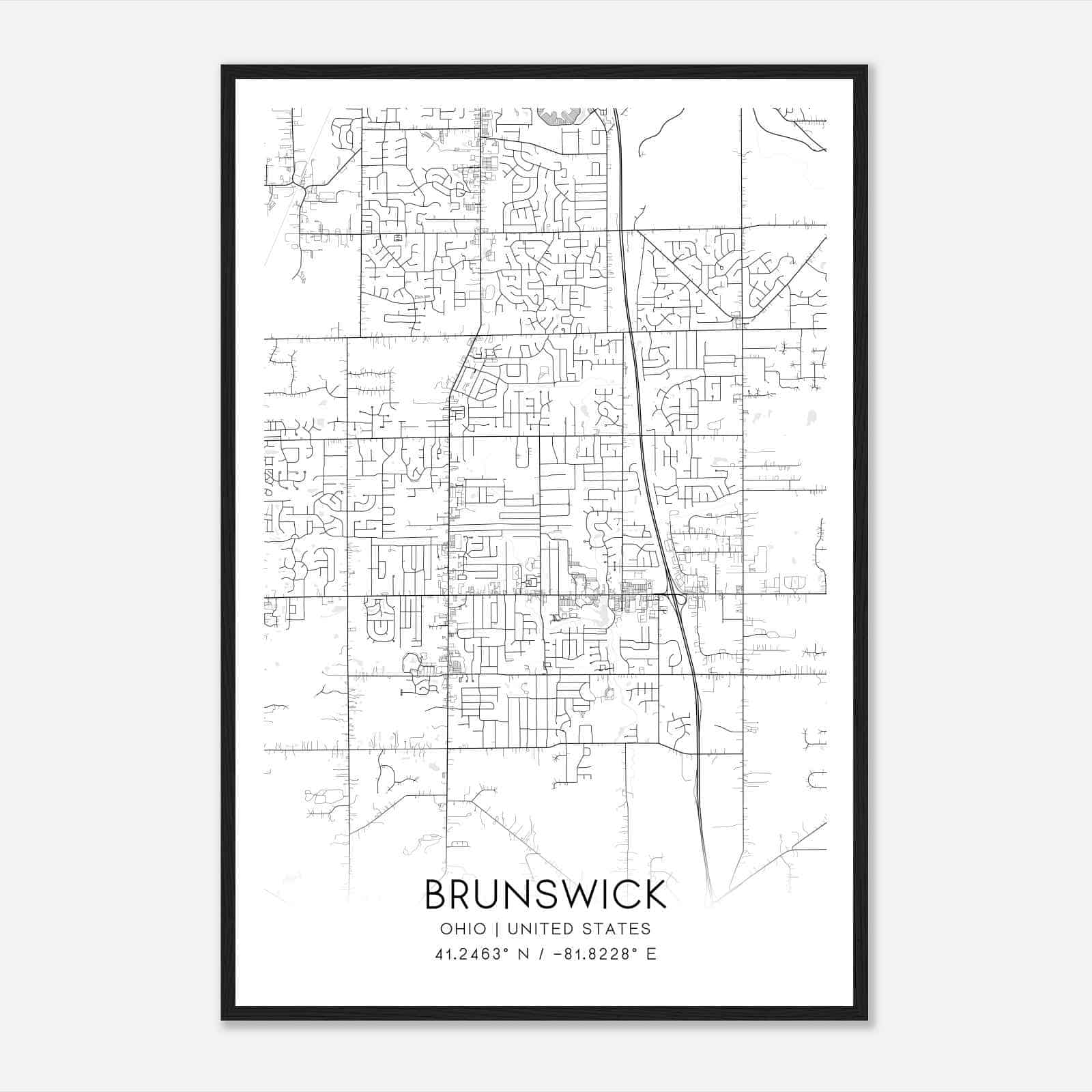 Brunswick Ohio Map Poster, Modern Home Decor Wall Art Print