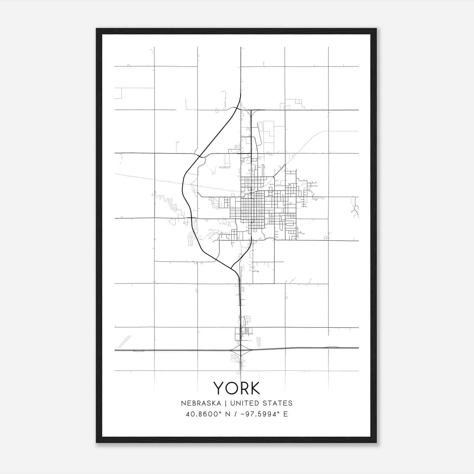York Nebraska Map Poster, Modern Home Decor Wall Art Print