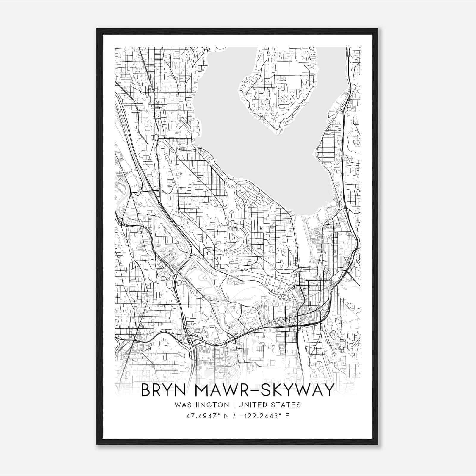 Bryn Mawr-Skyway Washington Map Poster, Modern Home Decor Wall Art Print