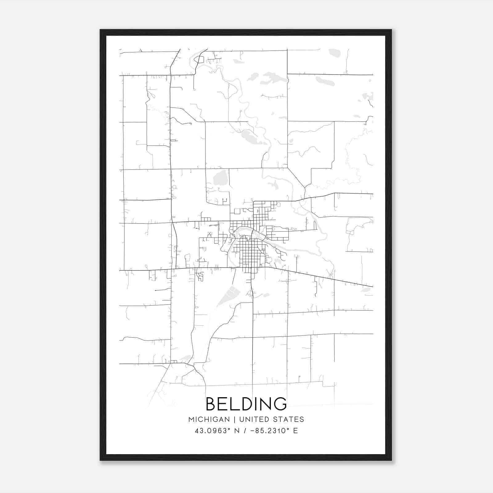 Belding Michigan Map Poster, Modern Home Decor Wall Art Print