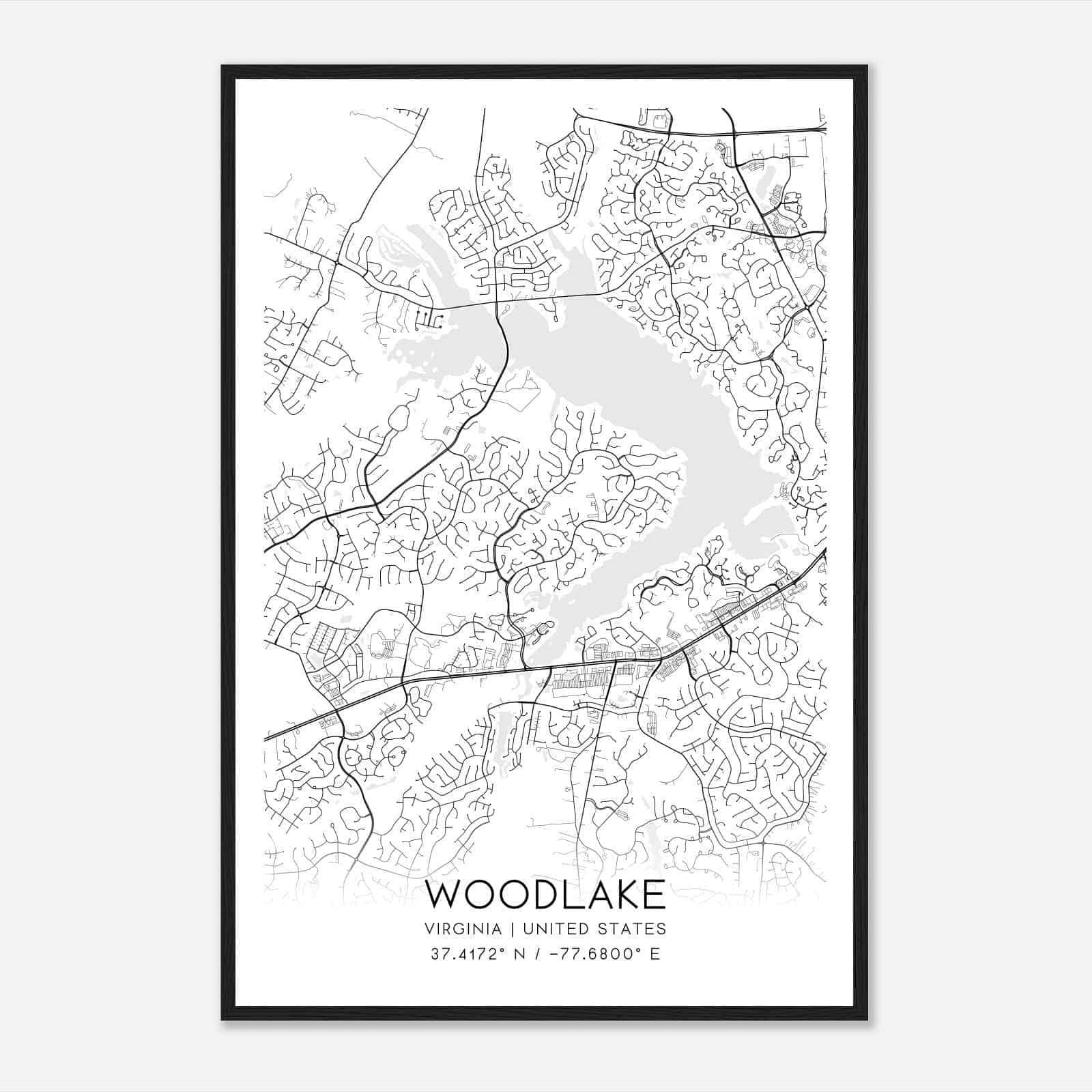 Woodlake Virginia Map Poster, Modern Home Decor Wall Art Print