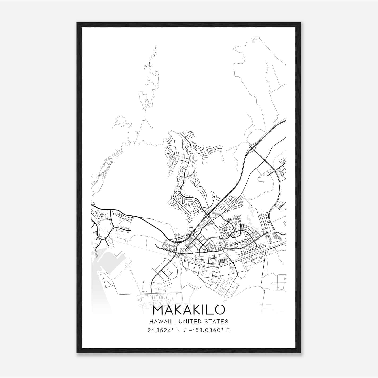 Makakilo Hawaii Map Poster, Modern Home Decor Wall Art Print
