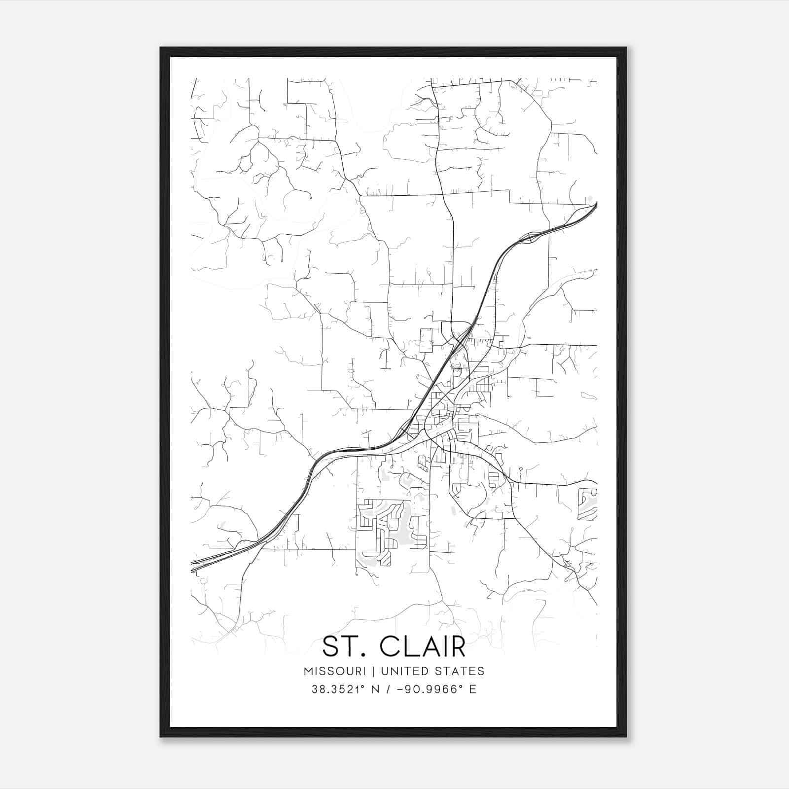 St. Clair Missouri Map Poster, Modern Home Decor Wall Art Print