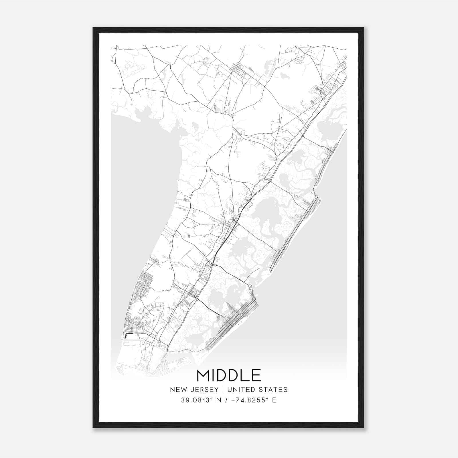 Middle New Jersey Map Poster, Modern Home Decor Wall Art Print