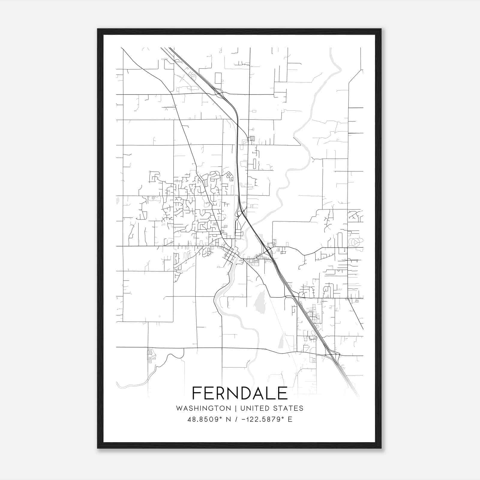 Ferndale Washington Map Poster, Modern Home Decor Wall Art Print