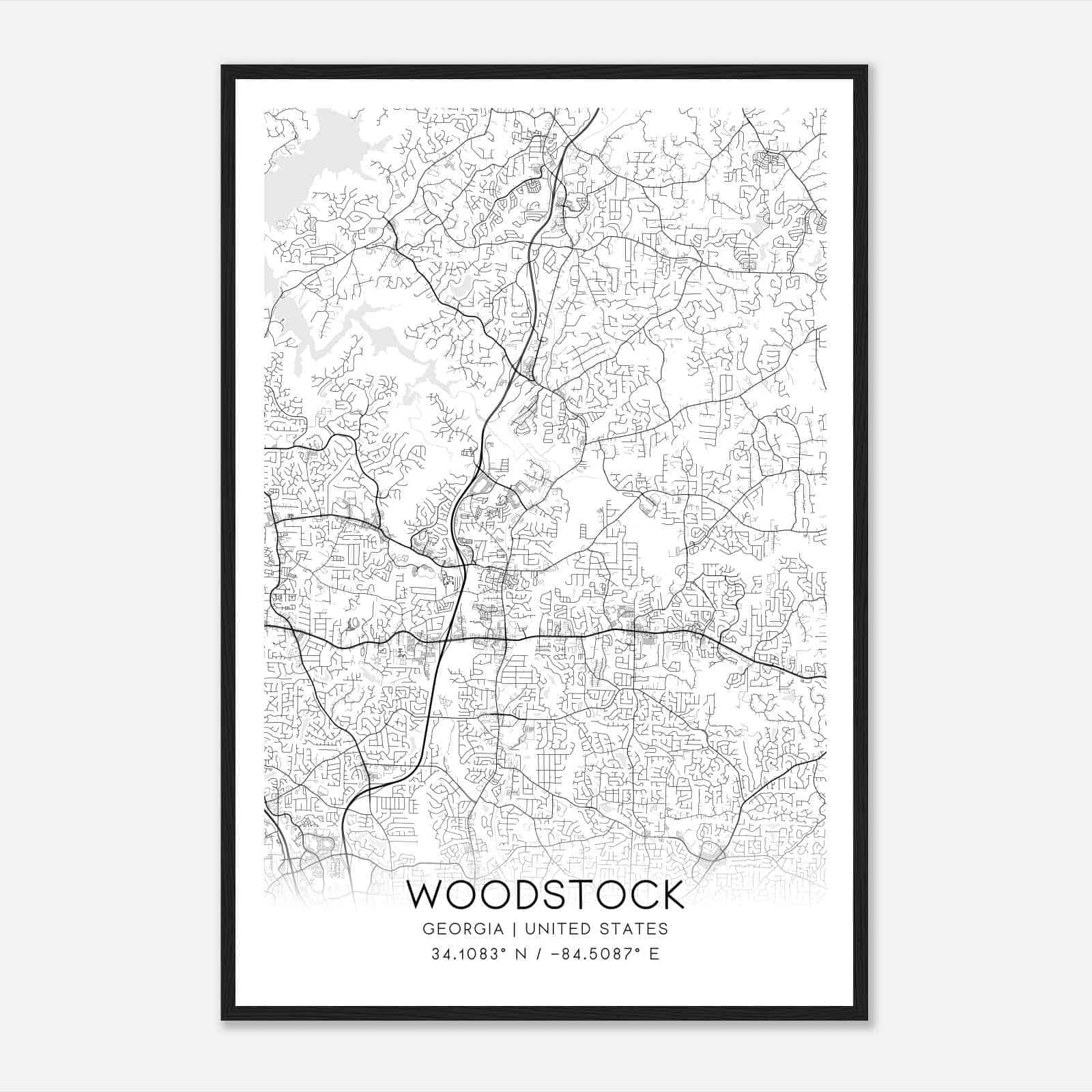 Woodstock Georgia Map Poster, Modern Home Decor Wall Art Print
