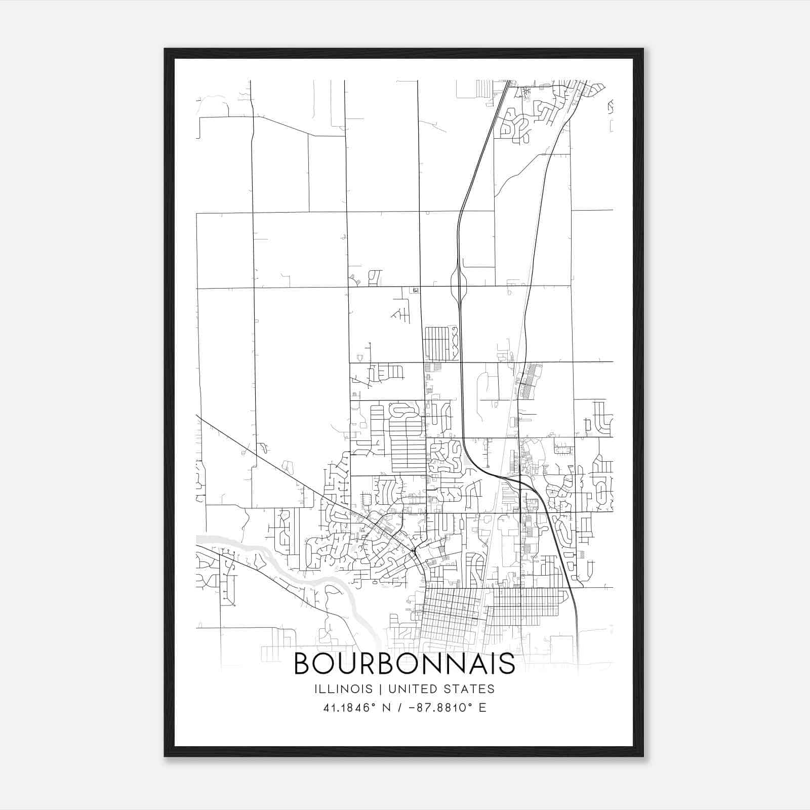 Bourbonnais Illinois Map Poster, Modern Home Decor Wall Art Print
