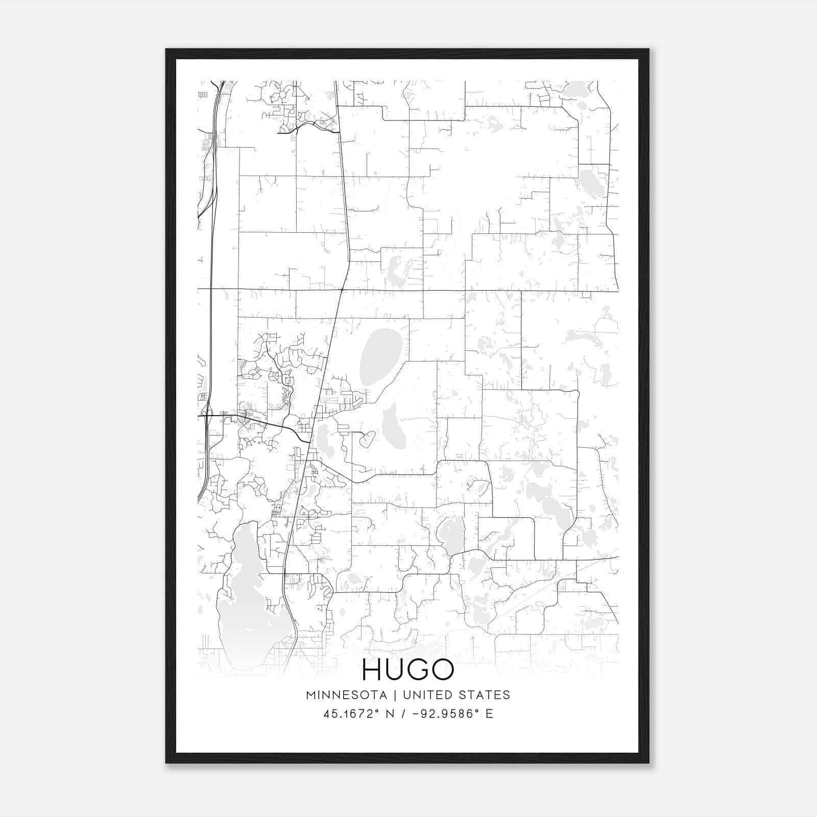 Hugo Minnesota Map Poster, Modern Home Decor Wall Art Print