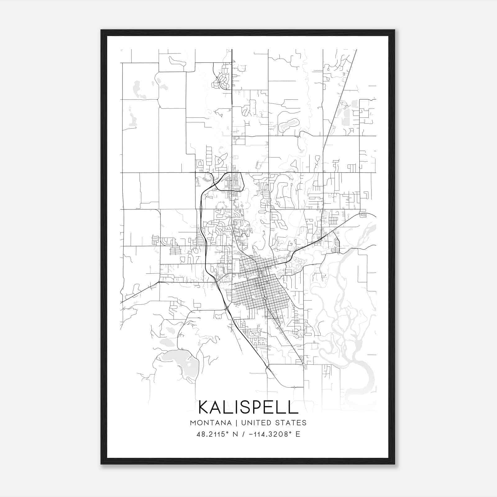 Kalispell Montana Map Poster, Modern Home Decor Wall Art Print