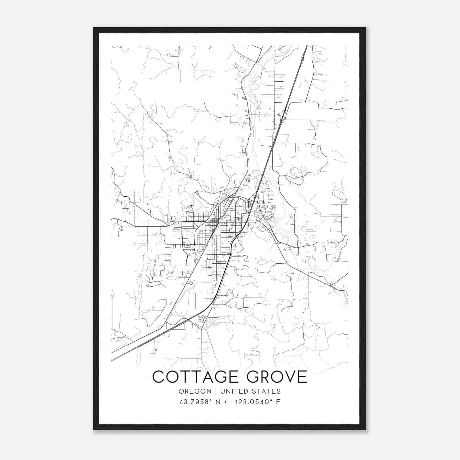 Cottage Grove Oregon Map Poster, Modern Home Decor Wall Art Print