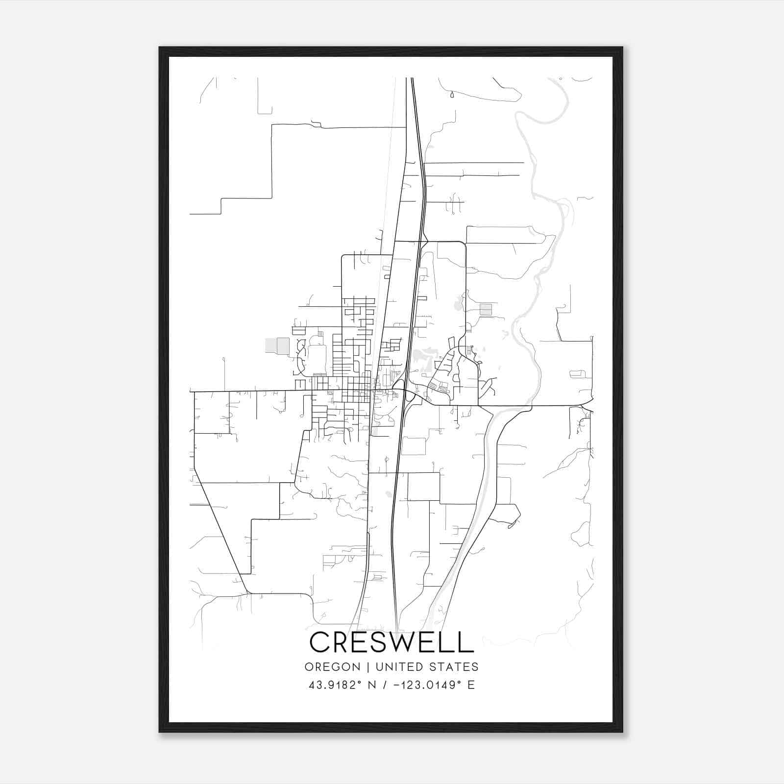 Creswell Oregon Map Poster, Modern Home Decor Wall Art Print