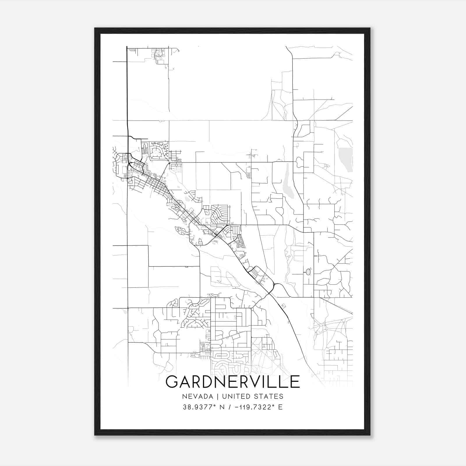 Gardnerville Nevada Map Poster, Modern Home Decor Wall Art Print