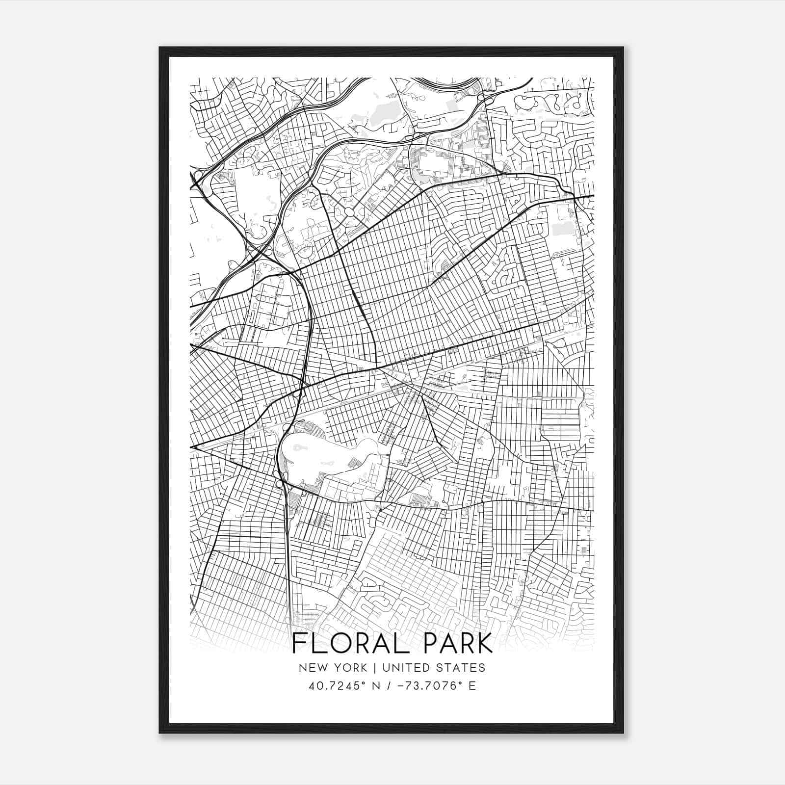 Floral Park New York Map Poster, Modern Home Decor Wall Art Print