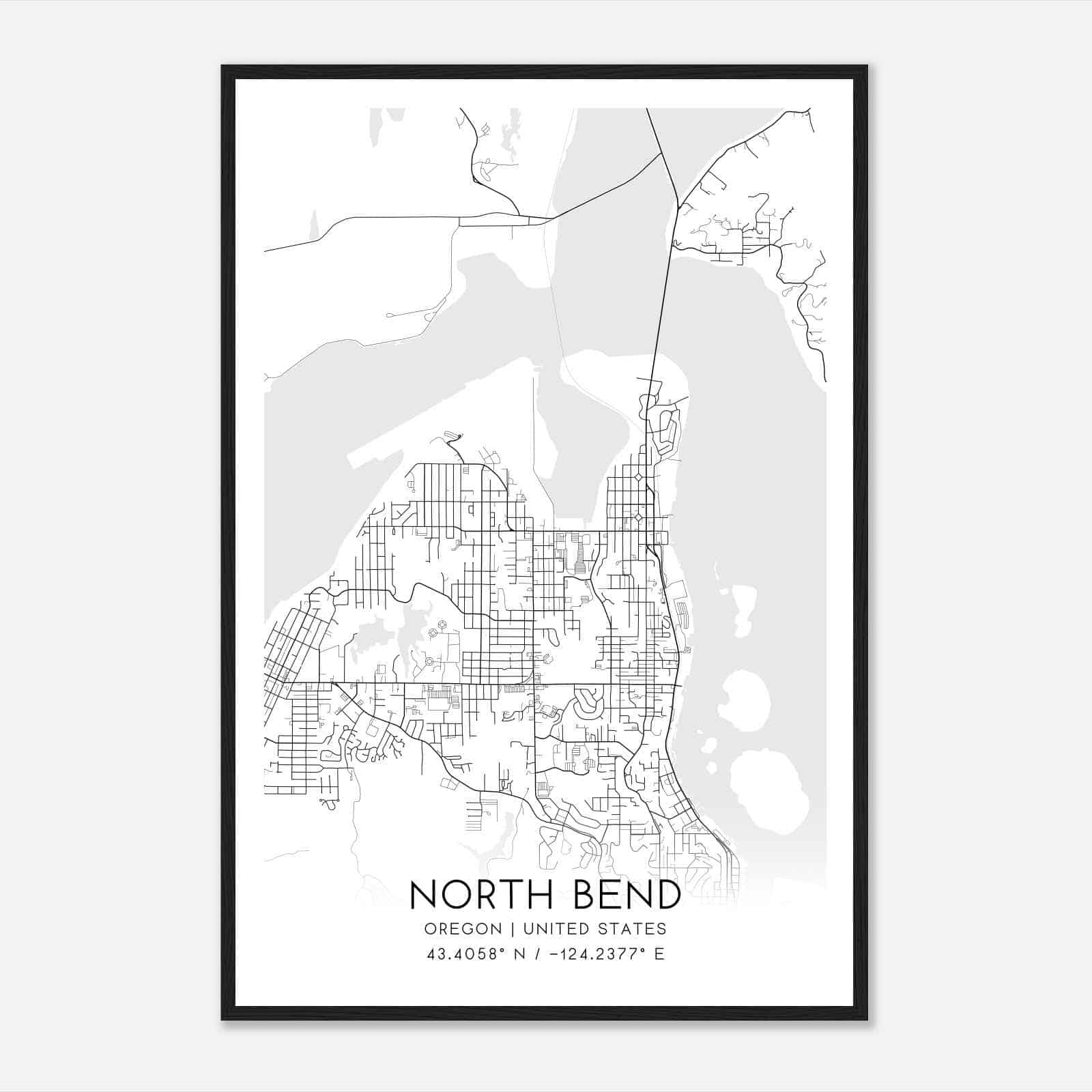 North Bend Oregon Map Poster, Modern Home Decor Wall Art Print