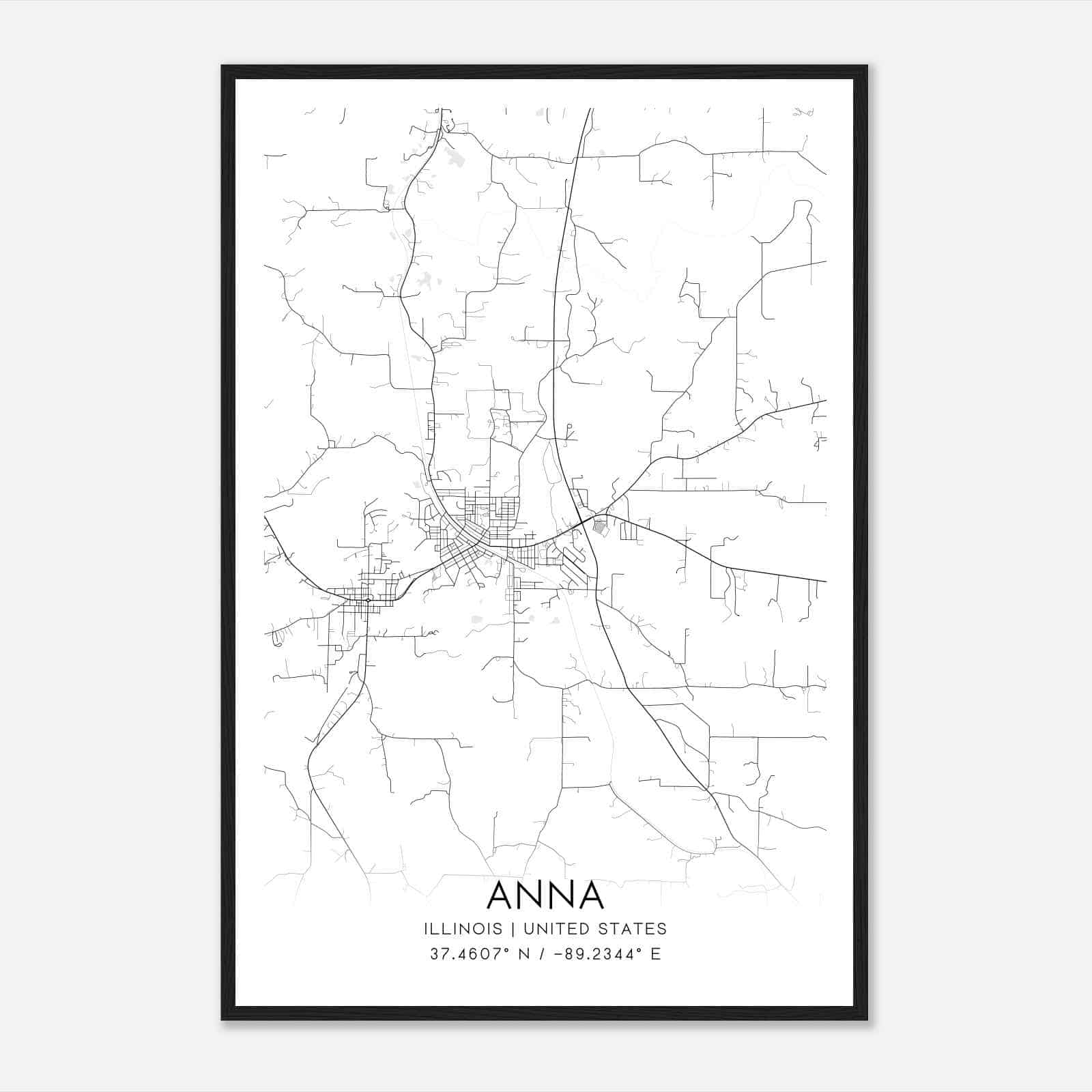 Anna Illinois Map Poster, Modern Home Decor Wall Art Print