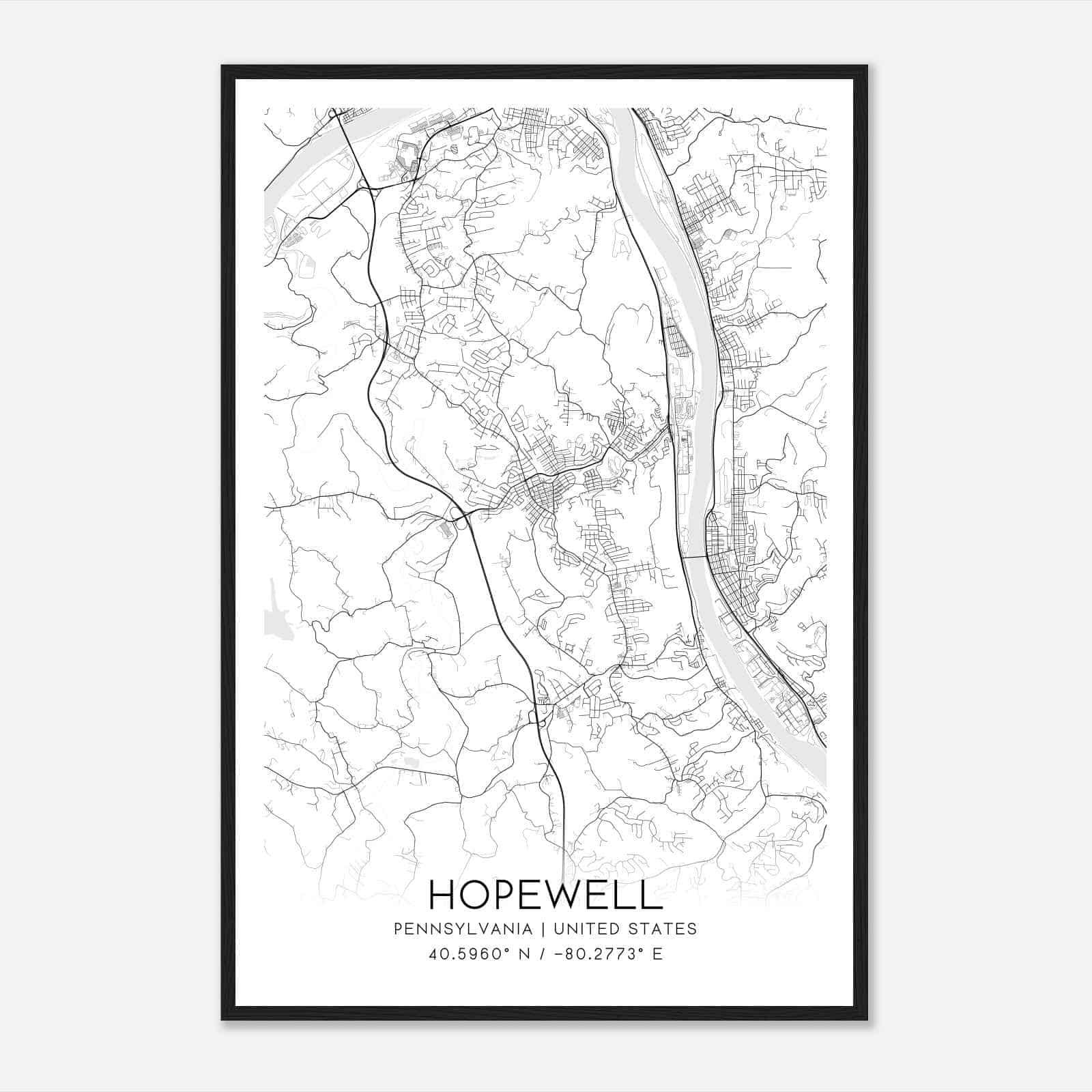 Hopewell Pennsylvania Map Poster, Modern Home Decor Wall Art Print