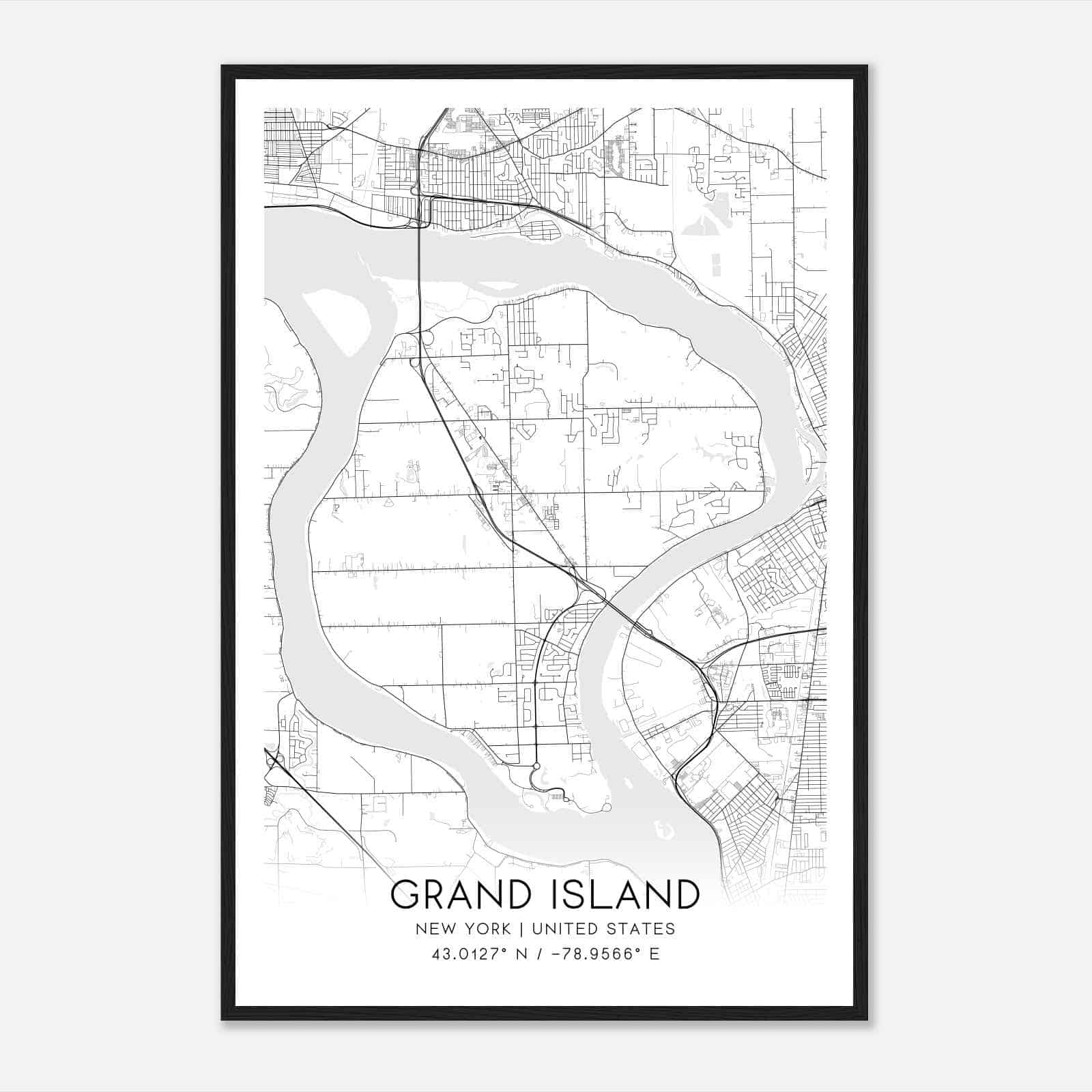 Grand Island New York Map Poster, Modern Home Decor Wall Art Print