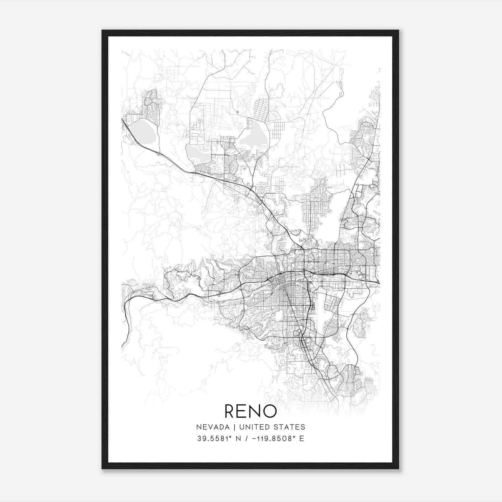 Reno Nevada Map Poster, Modern Home Decor Wall Art Print