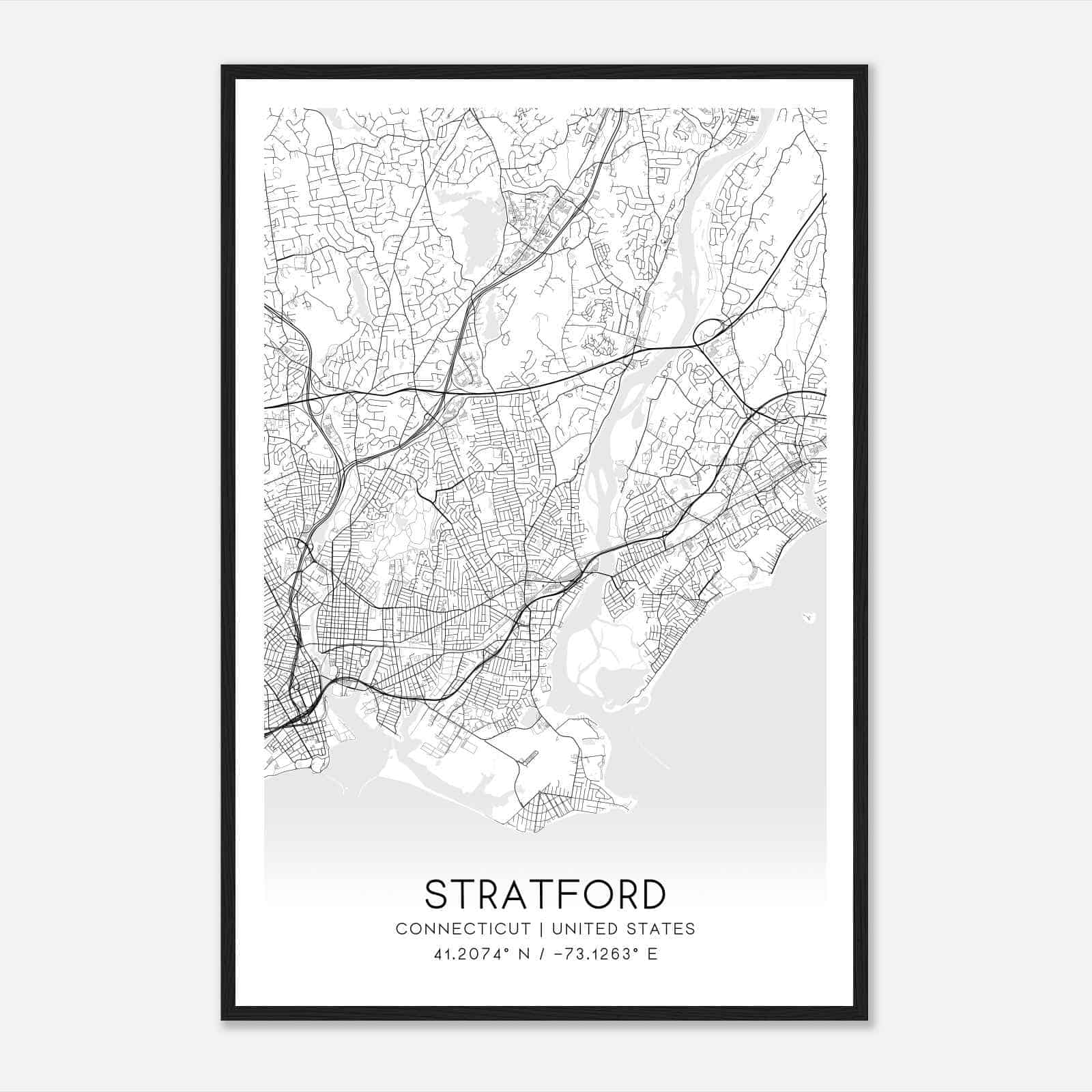Stratford Connecticut Map Poster, Modern Home Decor Wall Art Print