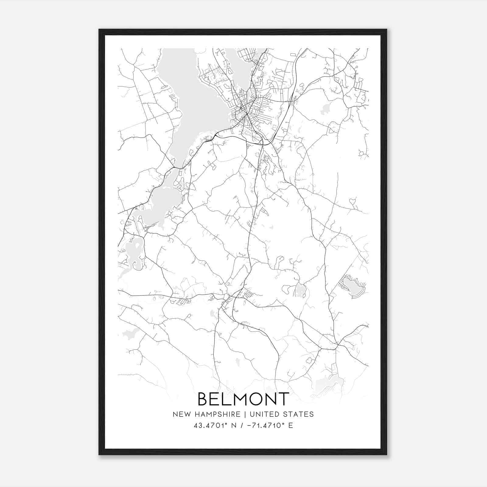 Belmont New Hampshire Map Poster, Modern Home Decor Wall Art Print