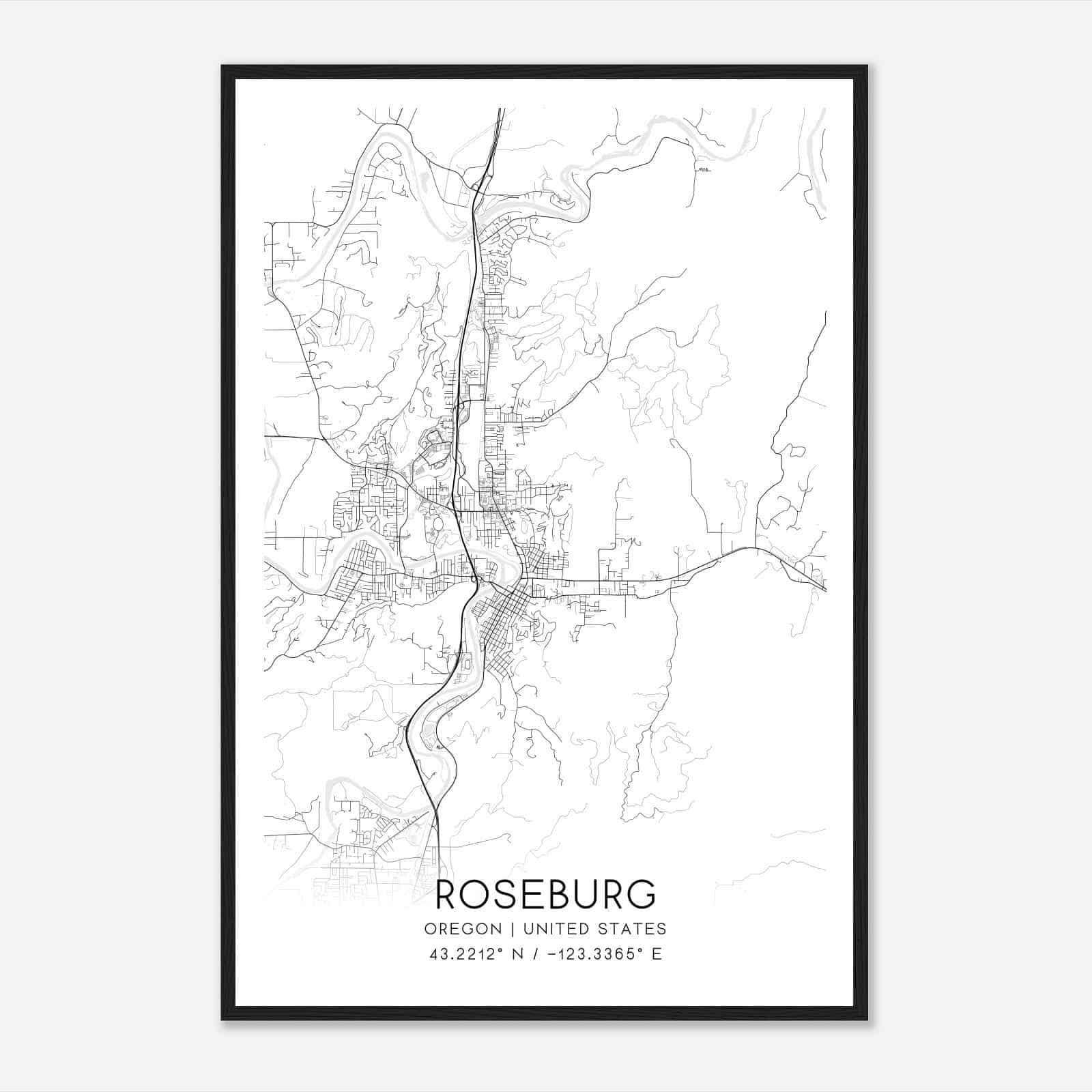 Roseburg Oregon Map Poster, Modern Home Decor Wall Art Print Custom