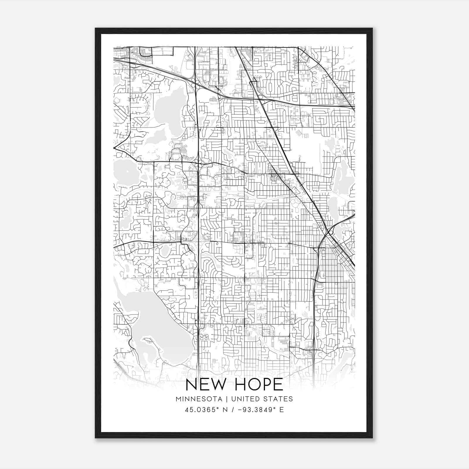 New Hope Minnesota Map Poster, Modern Home Decor Wall Art Print