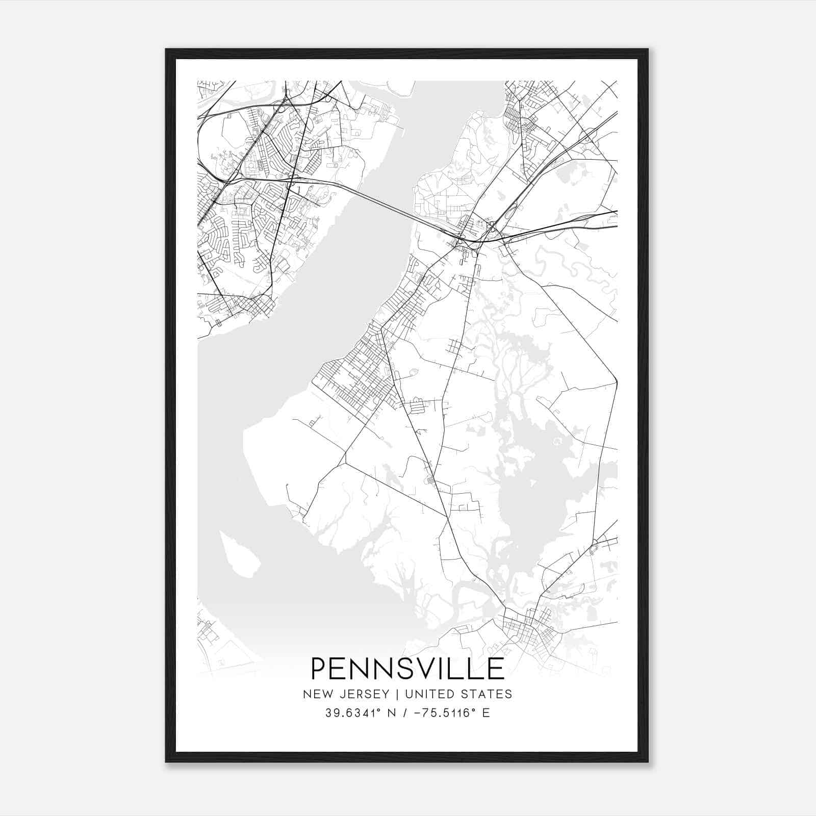Pennsville New Jersey Map Poster, Modern Home Decor Wall Art Print