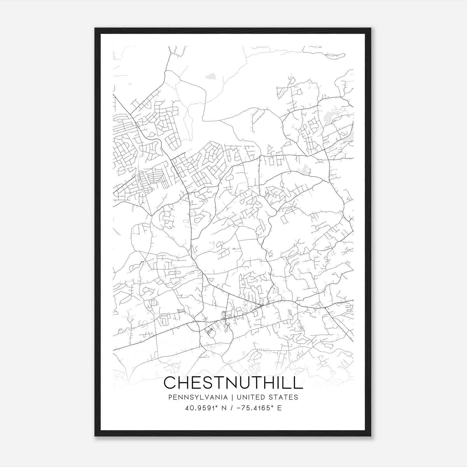 Chestnuthill Pennsylvania Map Poster, Modern Home Decor Wall Art Print