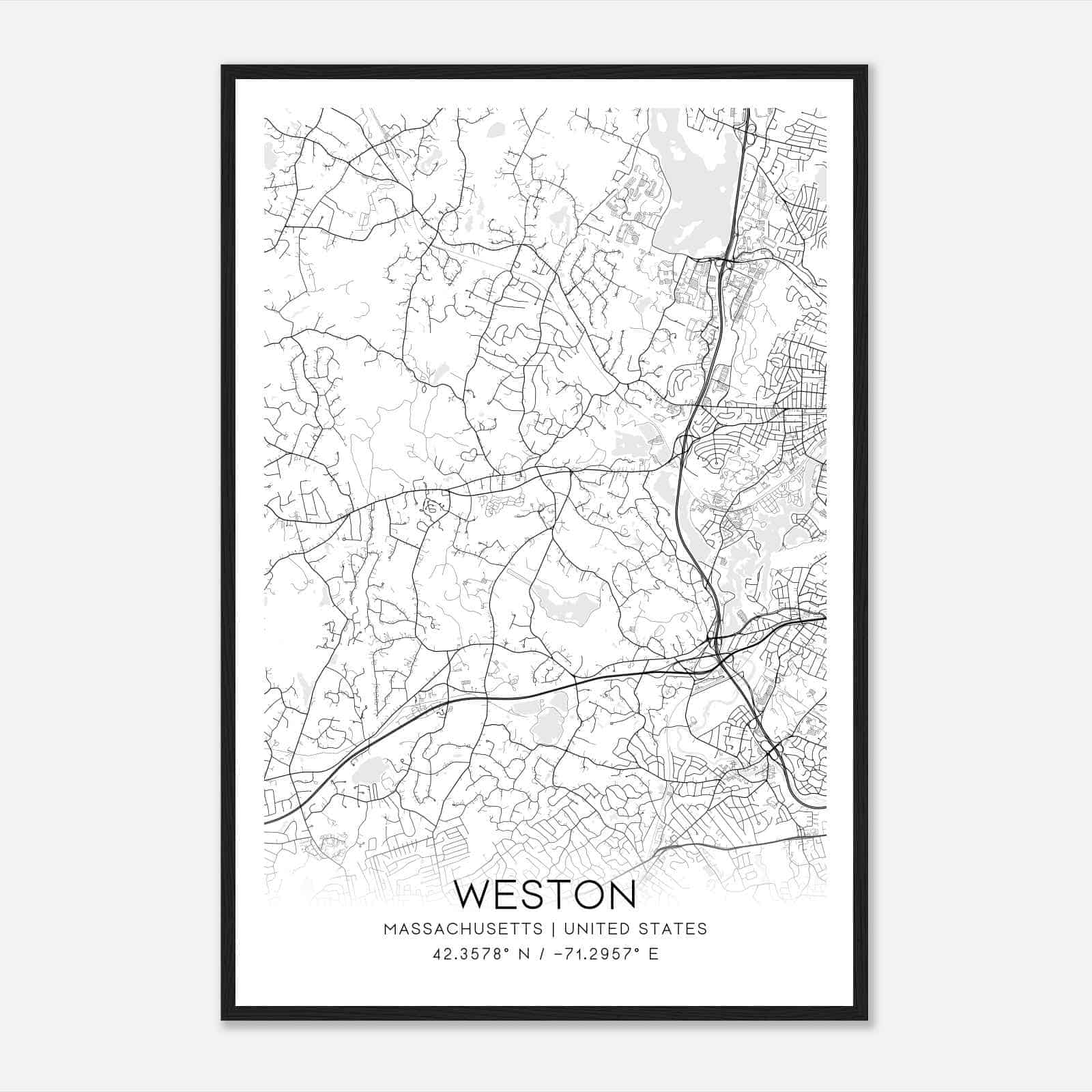 Weston Massachusetts Map Poster, Modern Home Decor Wall Art Print