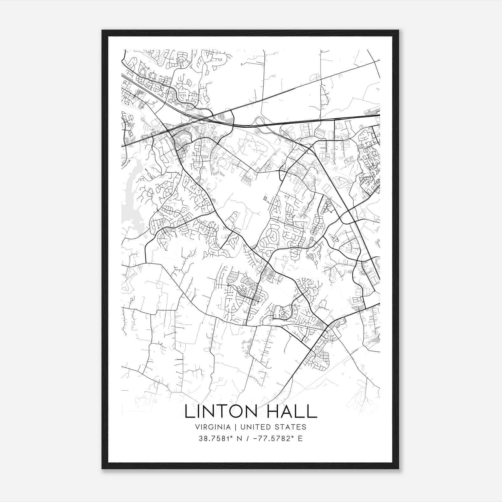 Linton Hall Virginia Map Poster, Modern Home Decor Wall Art Print