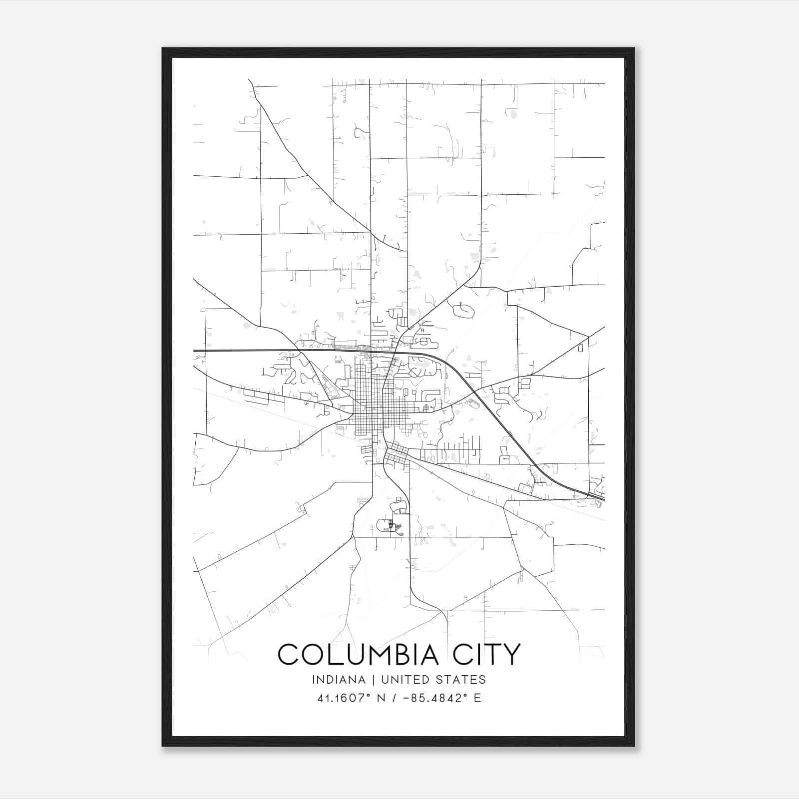 Columbia City Indiana Map Poster, Modern Home Decor Wall Art Print