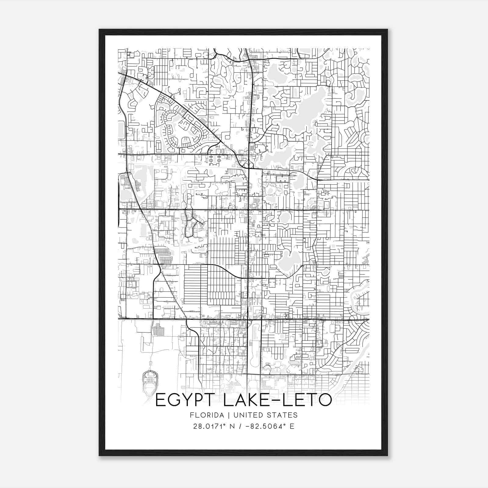 Egypt Lake-Leto Florida Map Poster, Modern Home Decor Wall Art Print