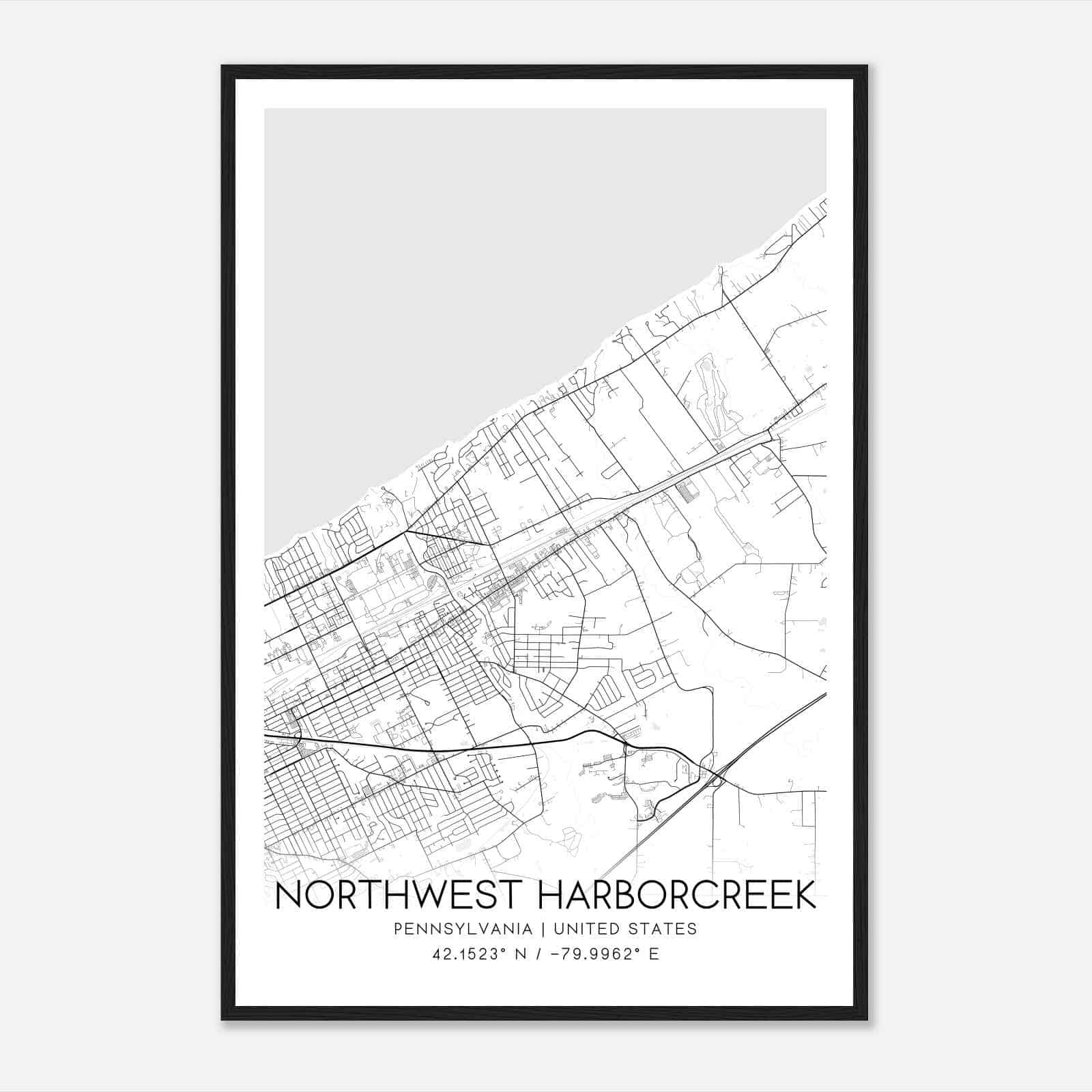 Northwest Harborcreek Pennsylvania Map Poster, Modern Home Decor Wall Art Print