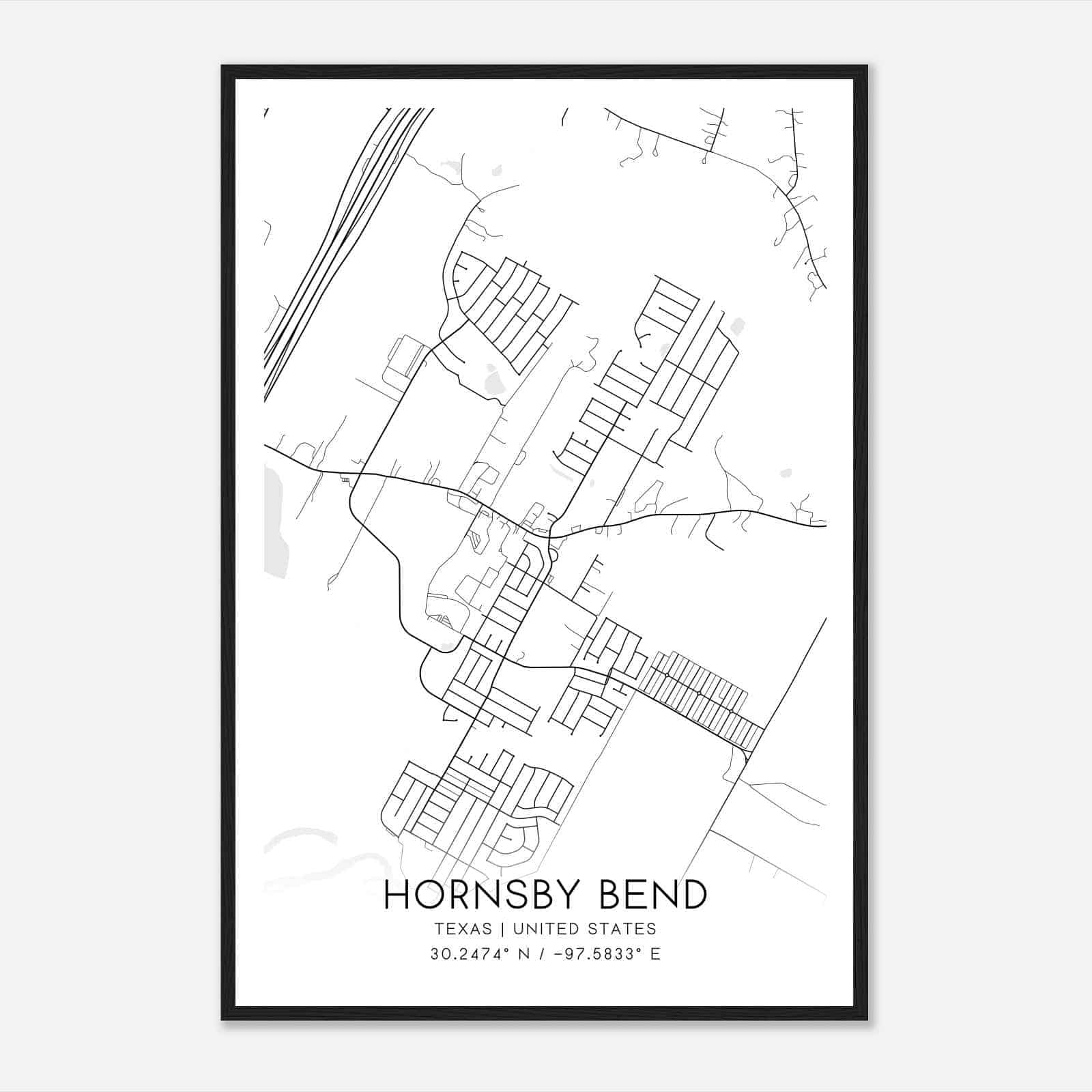 Hornsby Bend Texas Map Poster, Modern Home Decor Wall Art Print