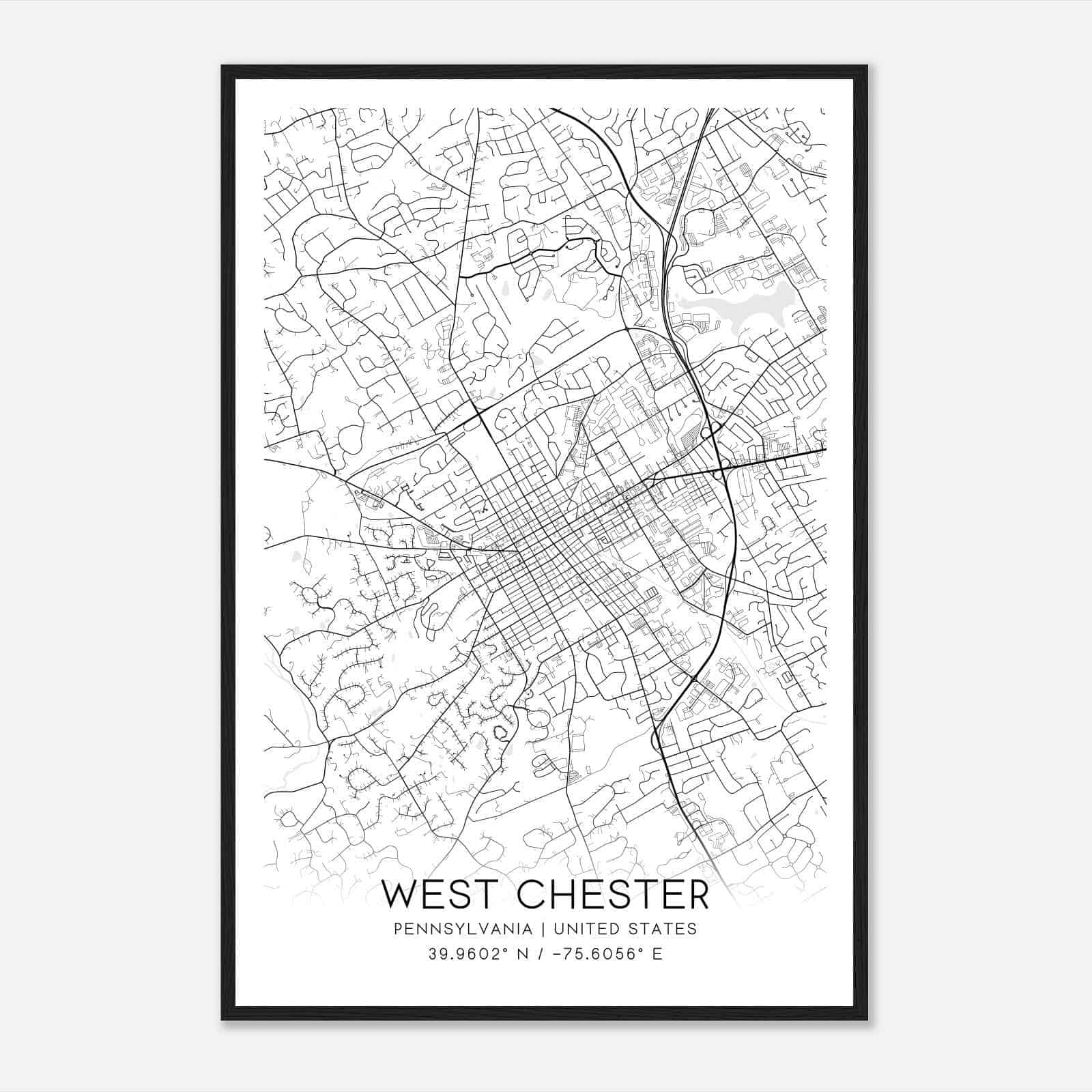 West Chester Pennsylvania Map Poster, Modern Home Decor Wall Art Print